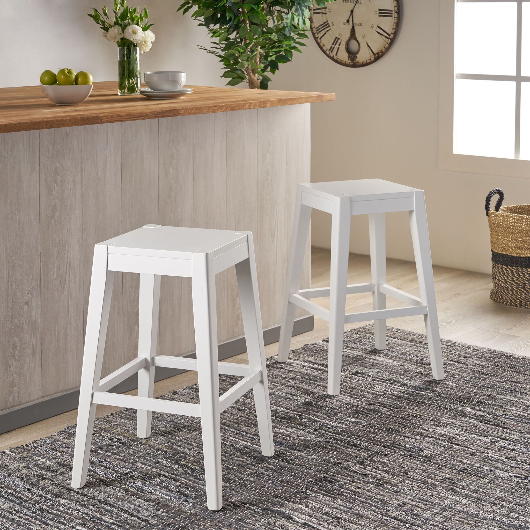 Counter Barstool (Set of 2), Rubber Wood - White
