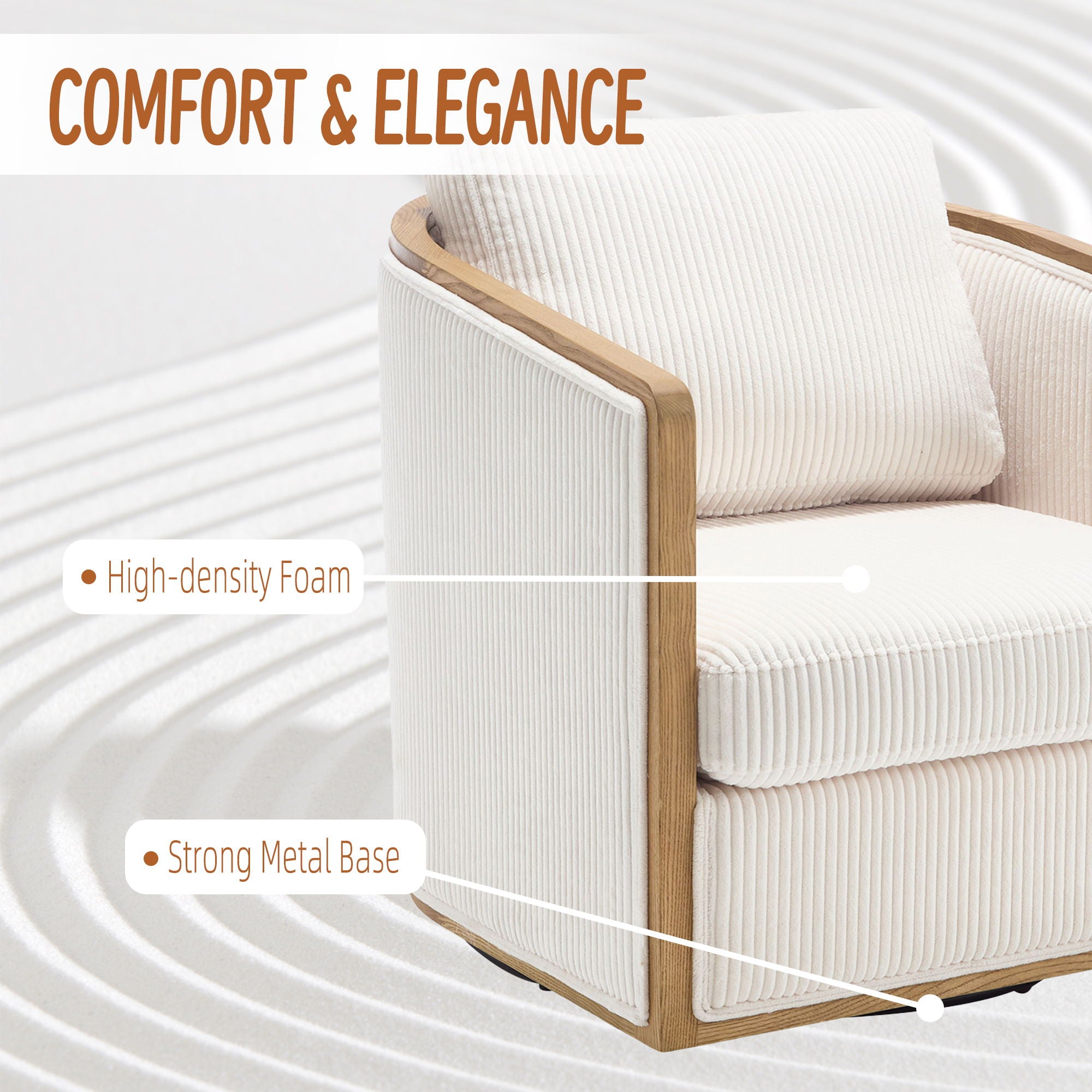 Corduroy Barrel Chair, 360 Degree Swivel