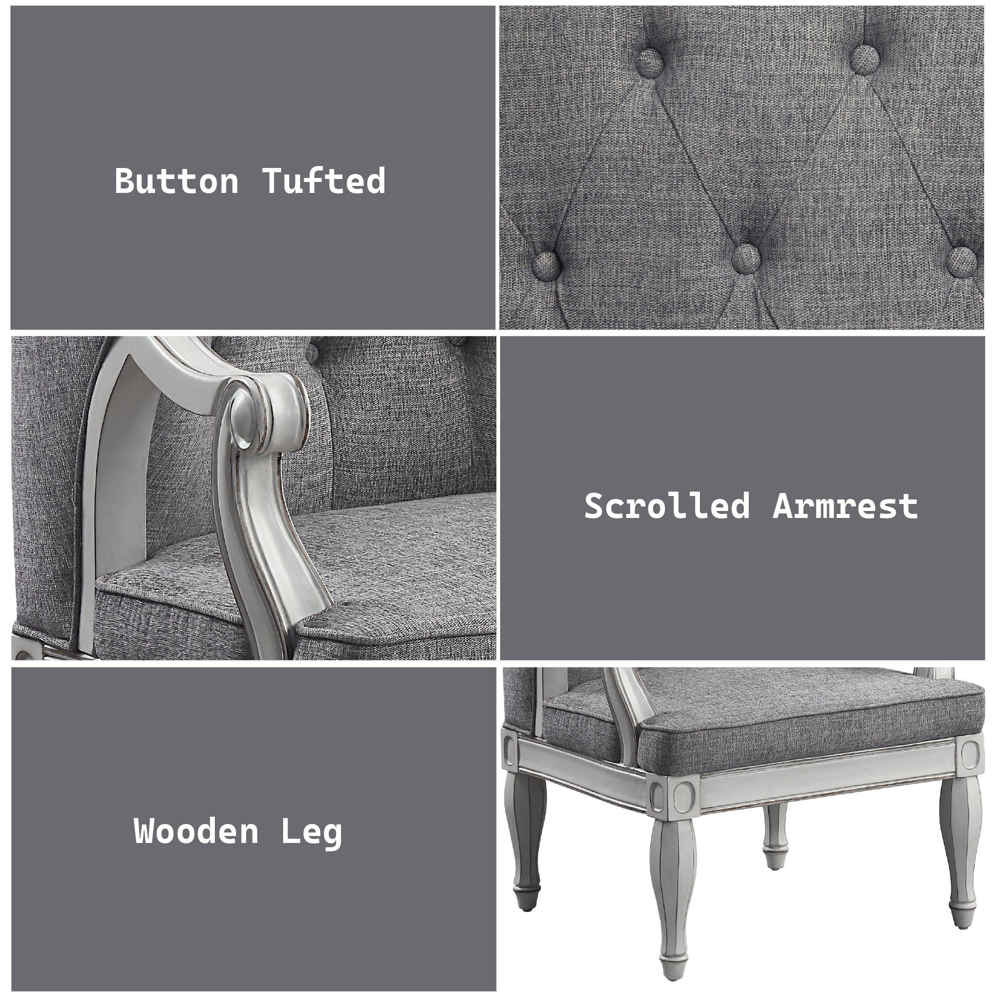 Florian - Chair - Gray Fabric & Antique White