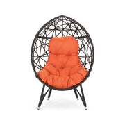 Outdoor Wicker Teardrop Chair With Cushion - Orange / Brown