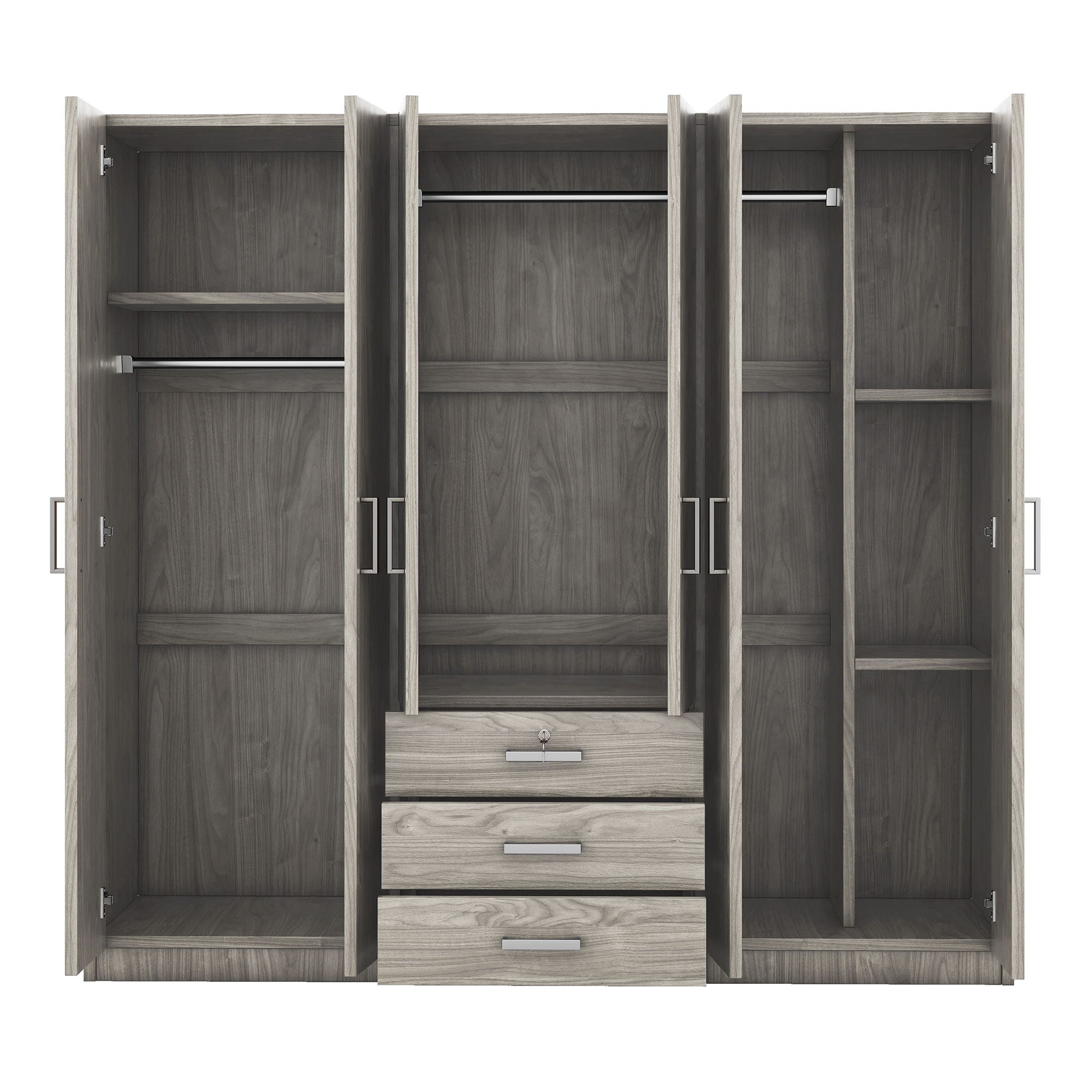 6 Doors Wardrobe Storage For Bedroom, With Big Drawers
