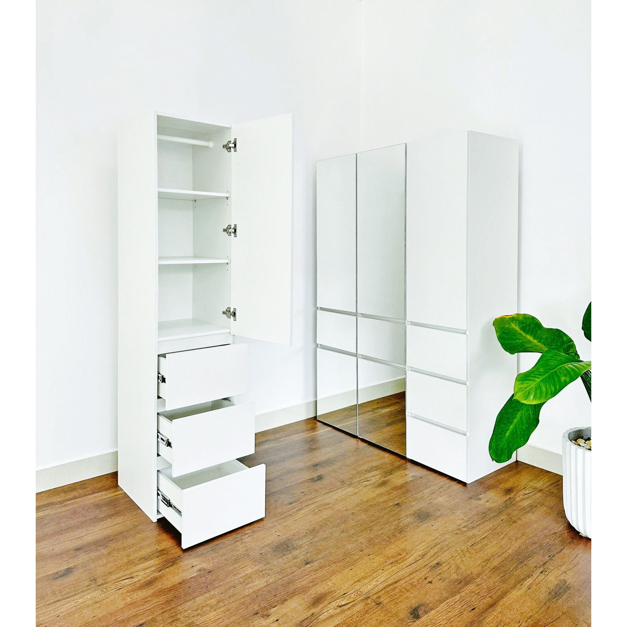 Elise - Slim Modular Wood Closet Cabinet With Drawers In Durable Melamine And Wood 71" Height - White