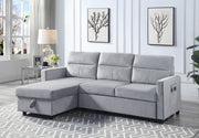 Ivy 81.5"W Light Gray Velvet Reversible Sleeper Sectional Sofa with Storage Chaise and Side Pocket