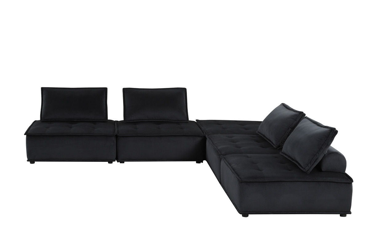 Anna 120"W Black Velvet 5 Pc Sofa and Loveseat