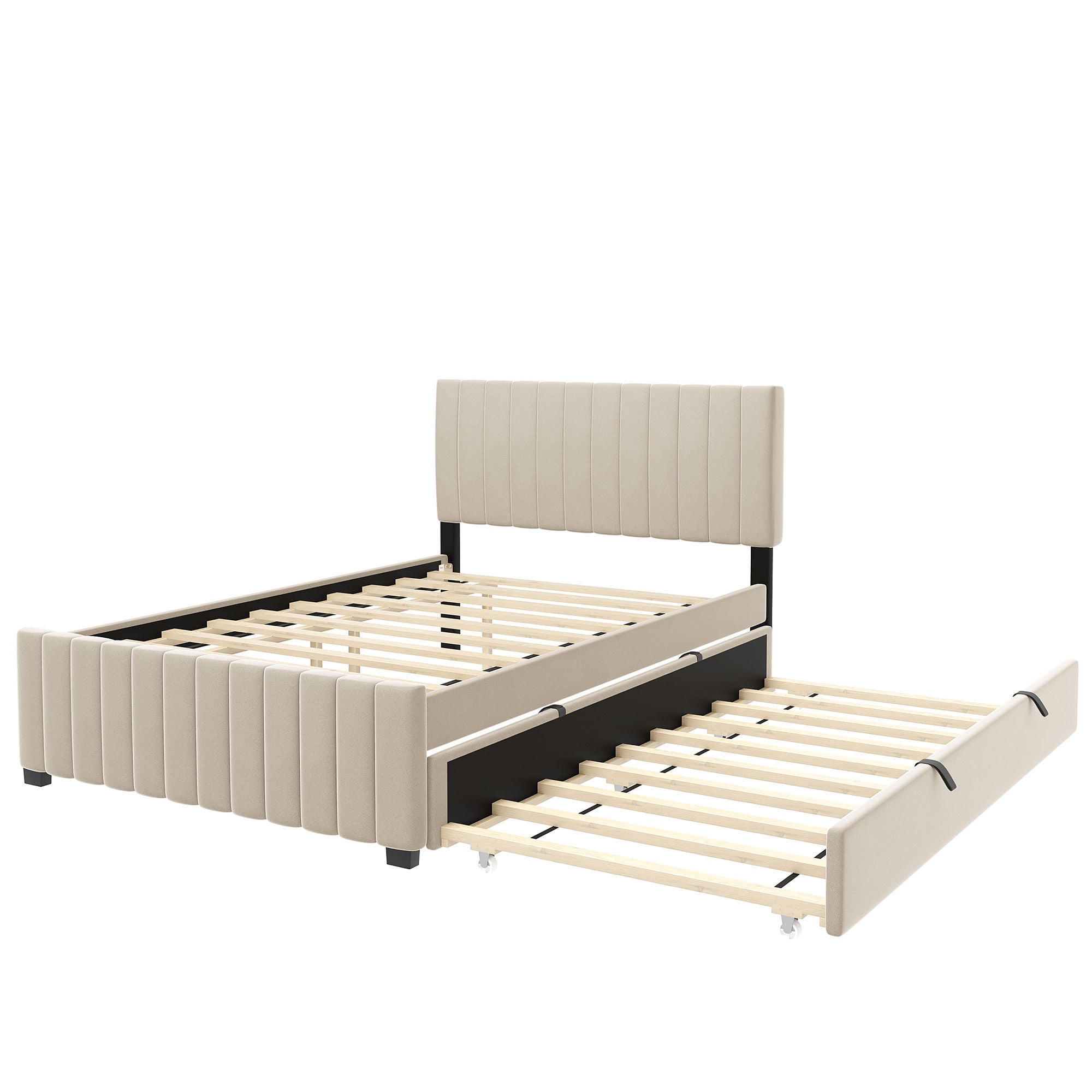 Elegant Upholstered Platform Bed With Twin Size Trundle