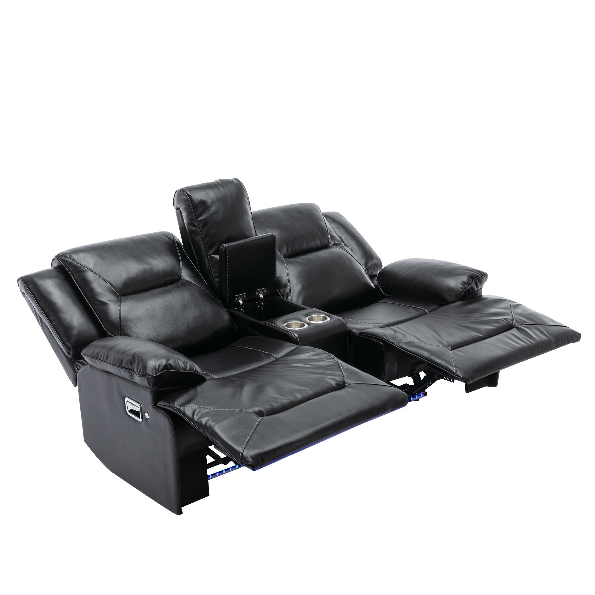 2 Seater Home Theater Recliner Manual Recliner Chair With A LED Light Strip Two Cup Holders And A Storage Box For Living Room