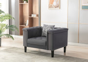 Mary 44"W Dark Gray Velvet Tufted Chair With 1 Accent Pillow