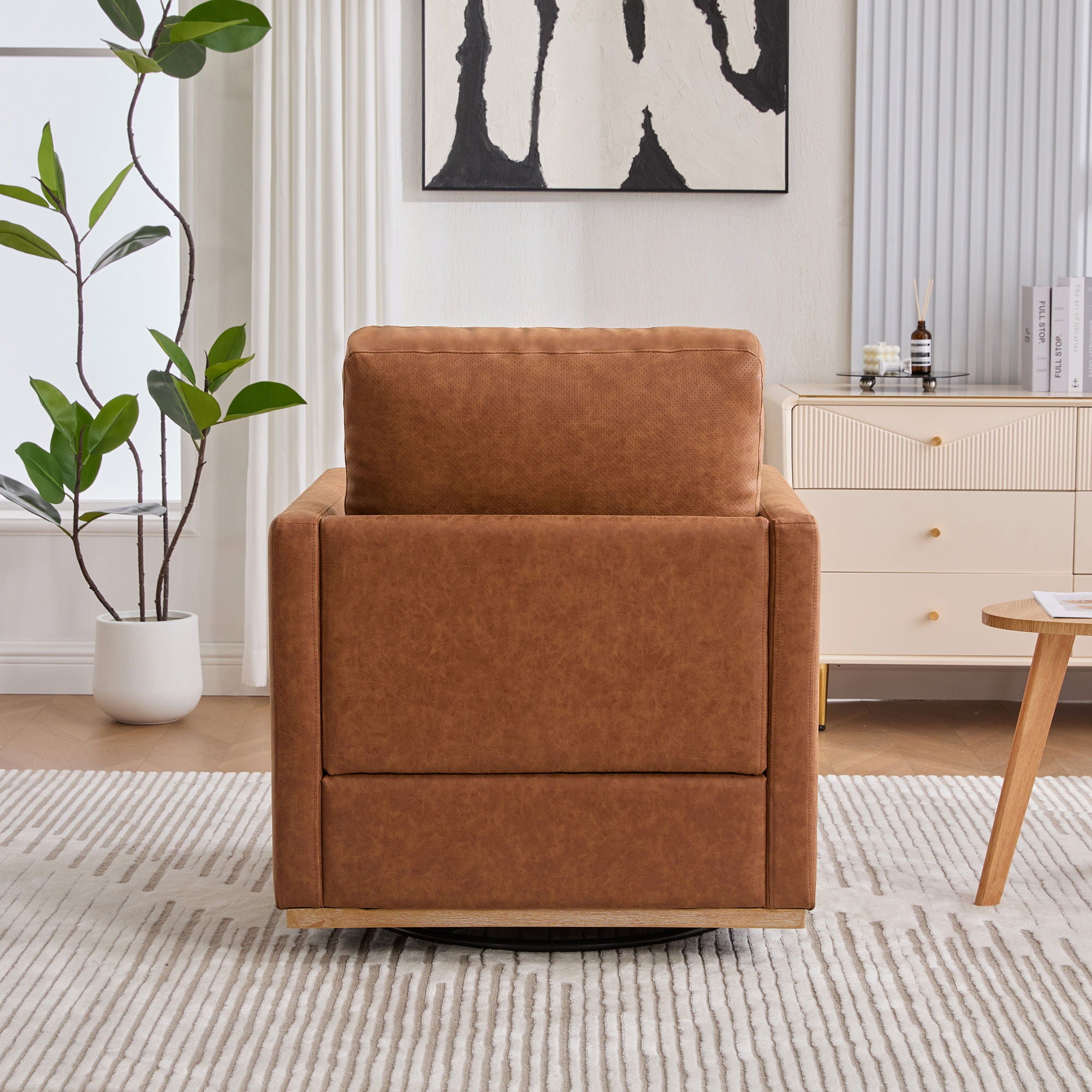 Modern Upholstered Square Swivel Accent Chair With 360 Degree Rotation