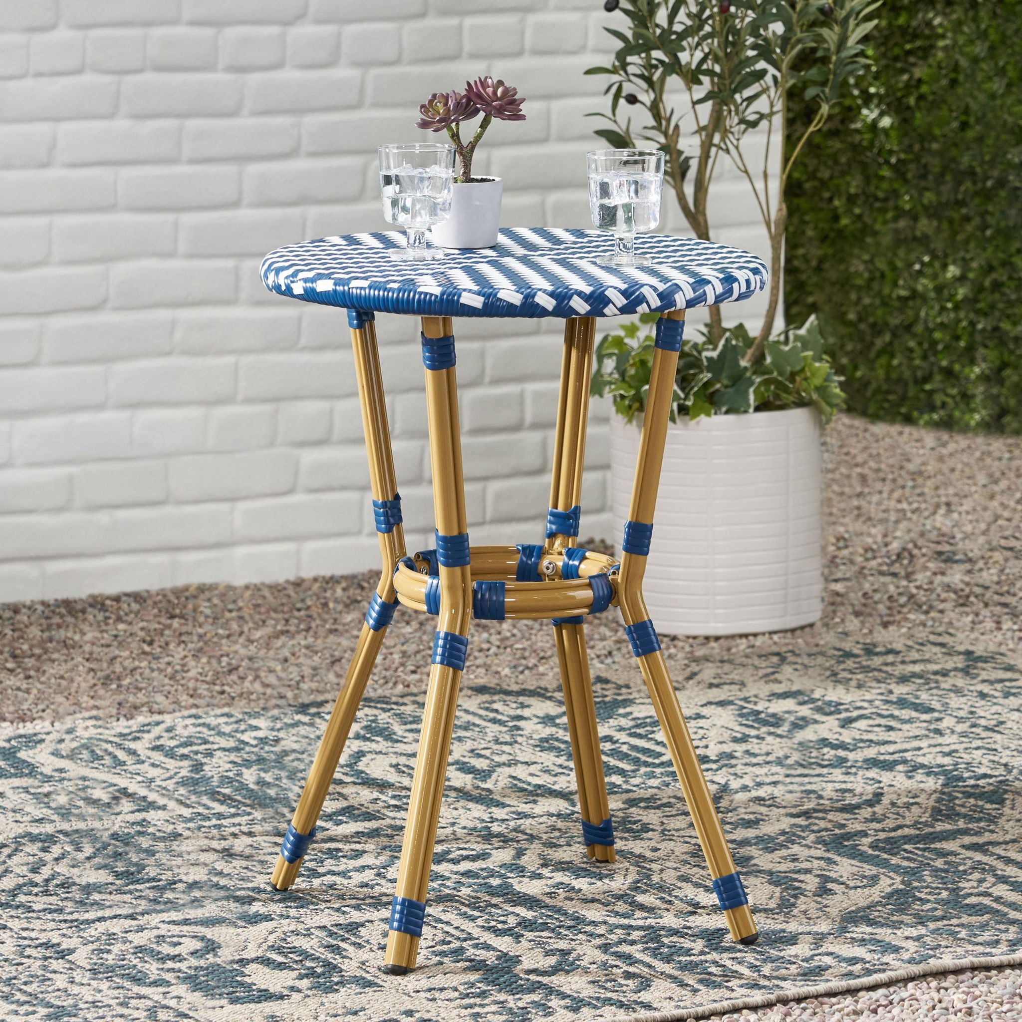 French Bistro Table Outdoor Elegance - White / Blue