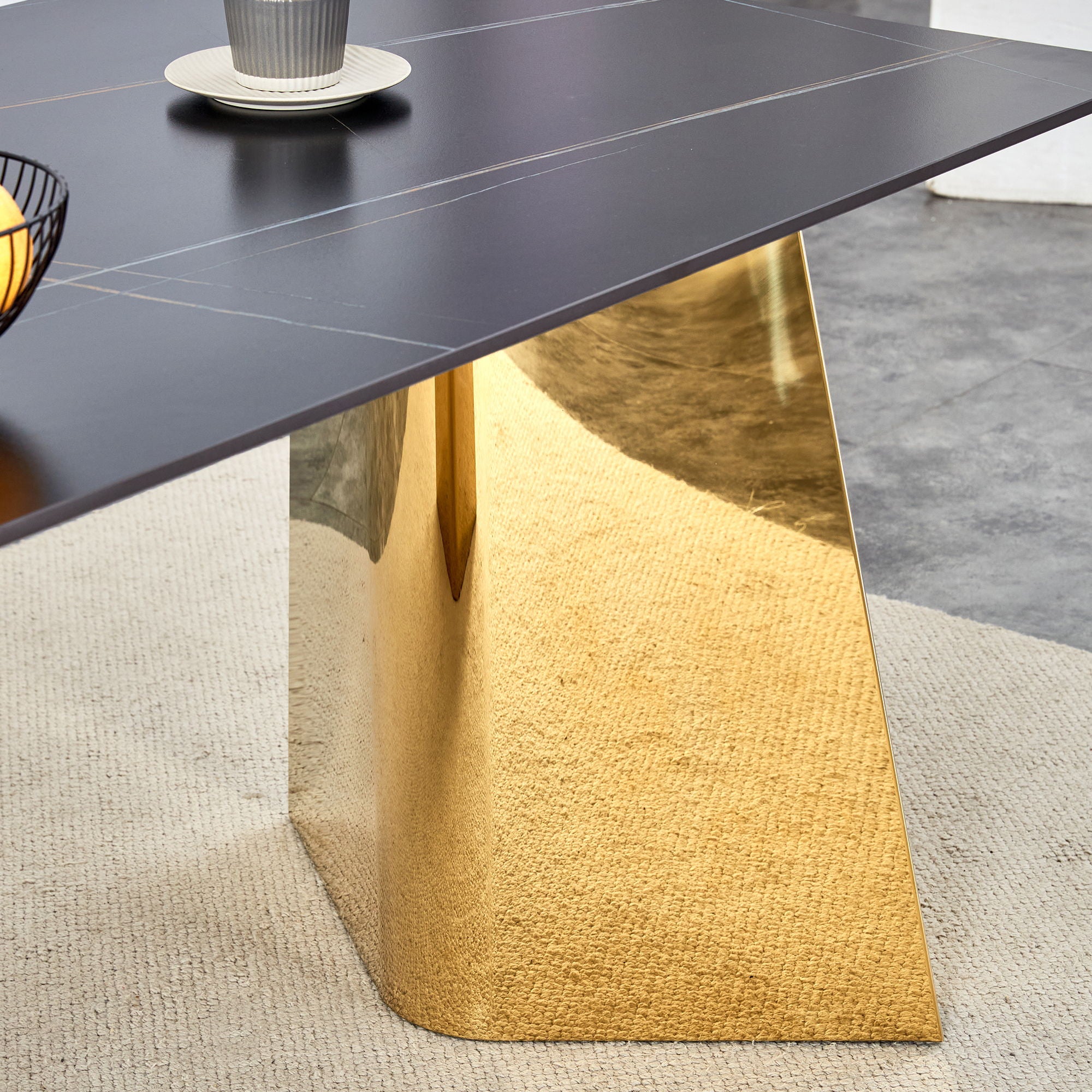 Marble Patterned Slab Dining Table With Steel Butterfly Legs