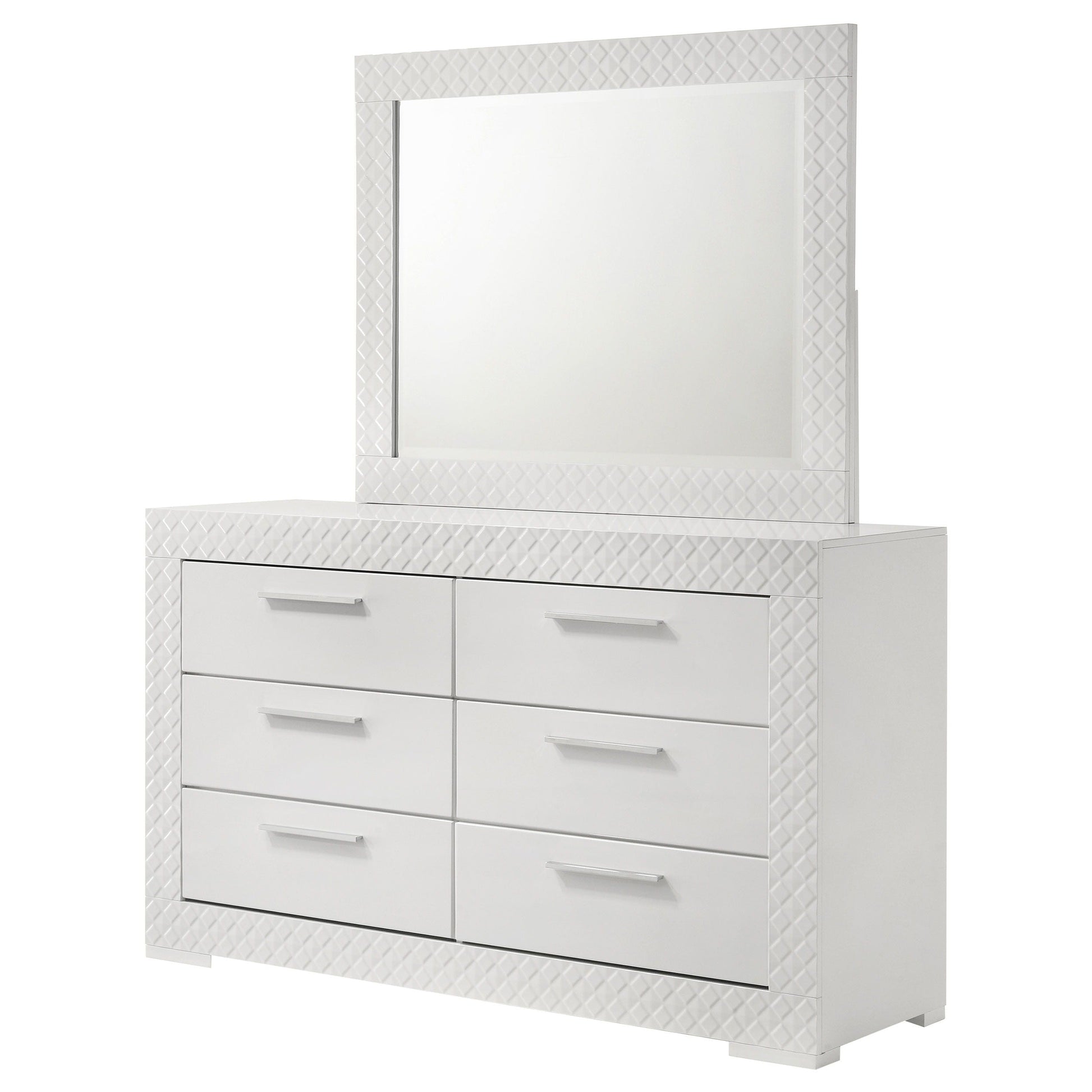 Coaster Fine Furniture Ives - 6-Drawer Dresser And Mirror - White High Gloss | Meri Furniture