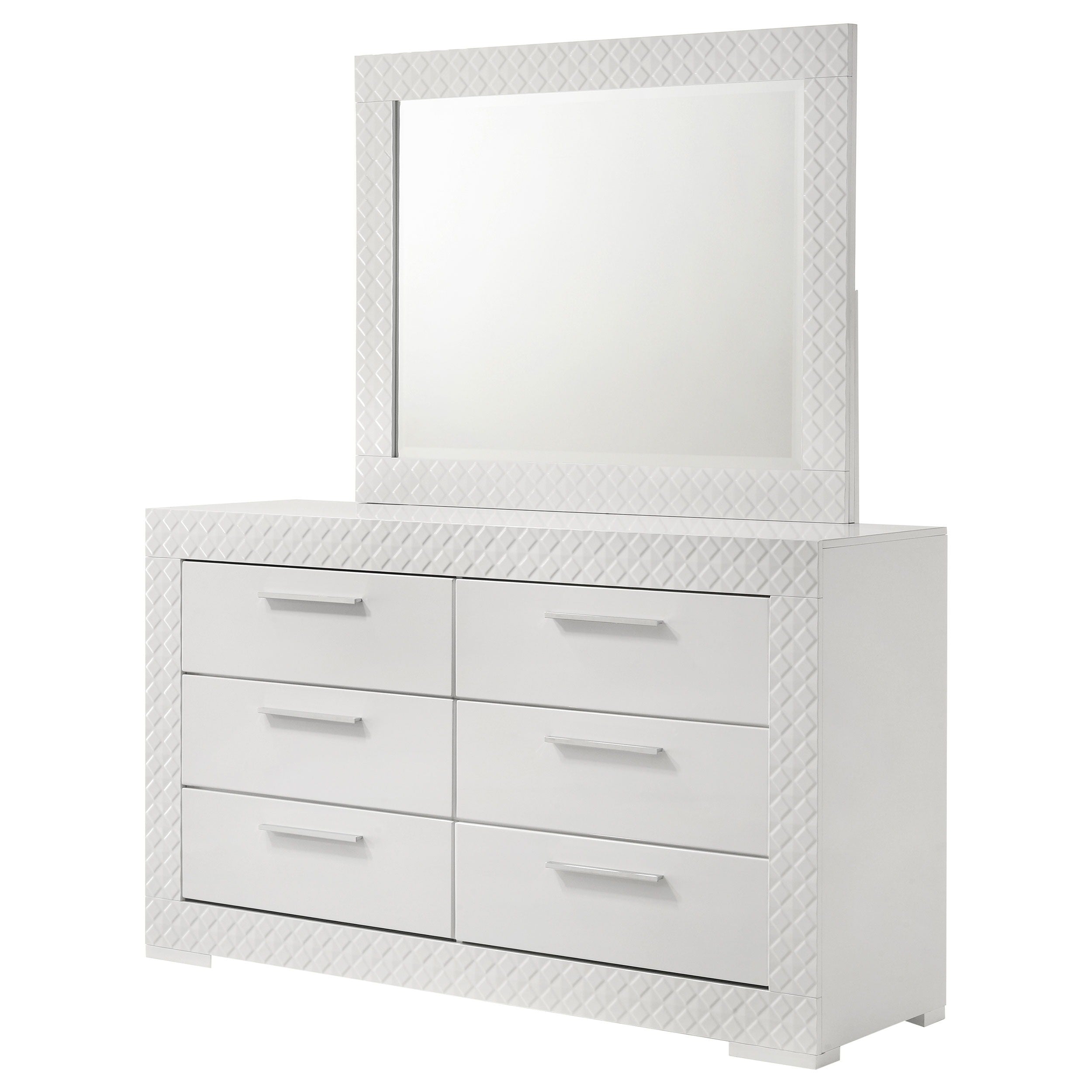 Coaster Fine Furniture Ives - 6-Drawer Dresser And Mirror - White High Gloss | Meri Furniture