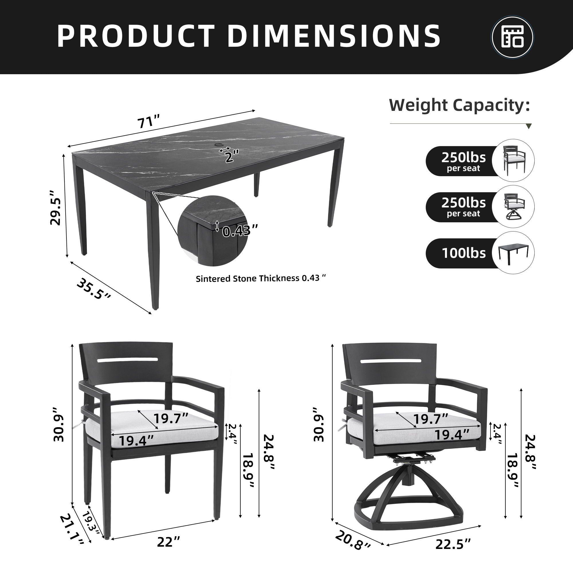 Modern Outdoor Patio Dining Set With Table And Chairs With Sunbrella Cushions