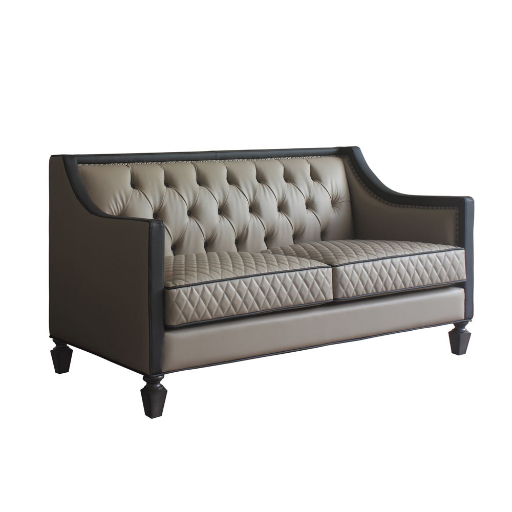 House Beatrice - Loveseat With 3 Pillows - Tan Synthetic Leather , Black Synthetic Leather & Charcoal
