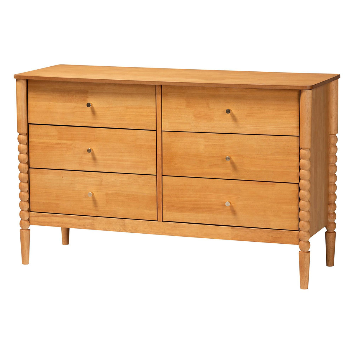 Lucera Mid-Century Oak Brown Queen Size 5-Piece Bobbin Bedroom Set