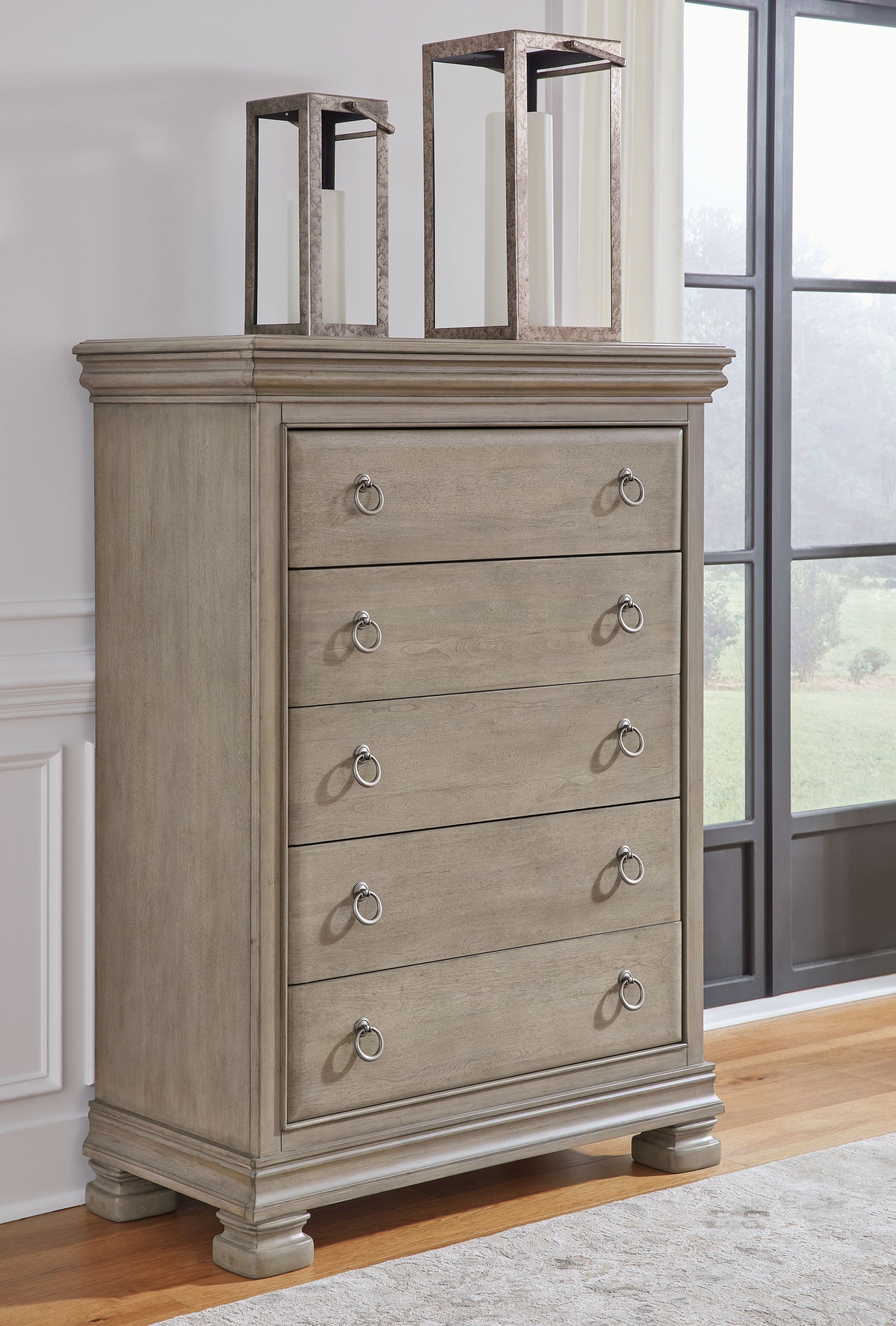 Signature Design by Ashley® Lexorne - Gray - Five Drawer Chest | Meri Furniture