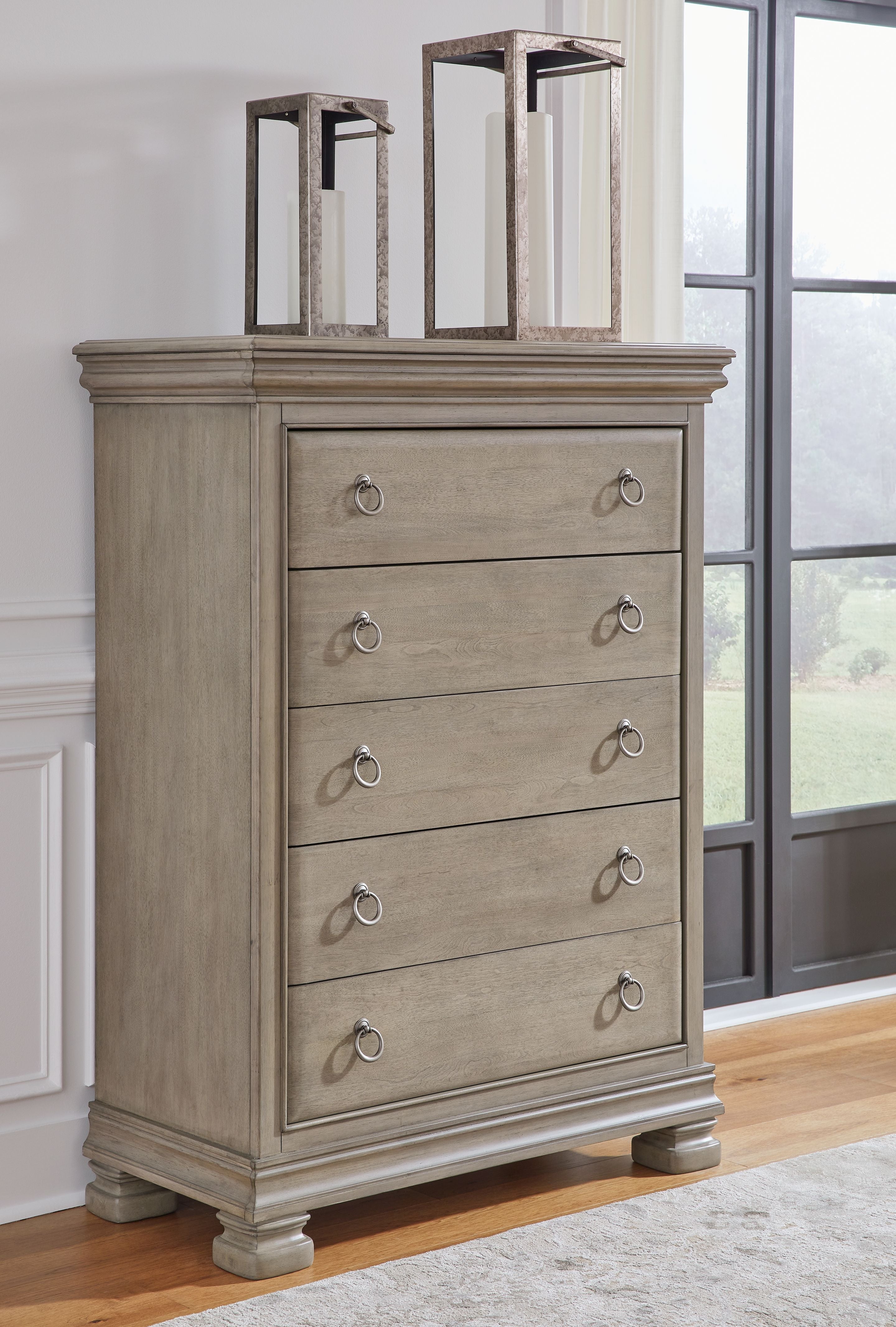 Signature Design by Ashley® Lexorne - Gray - Five Drawer Chest | Meri Furniture