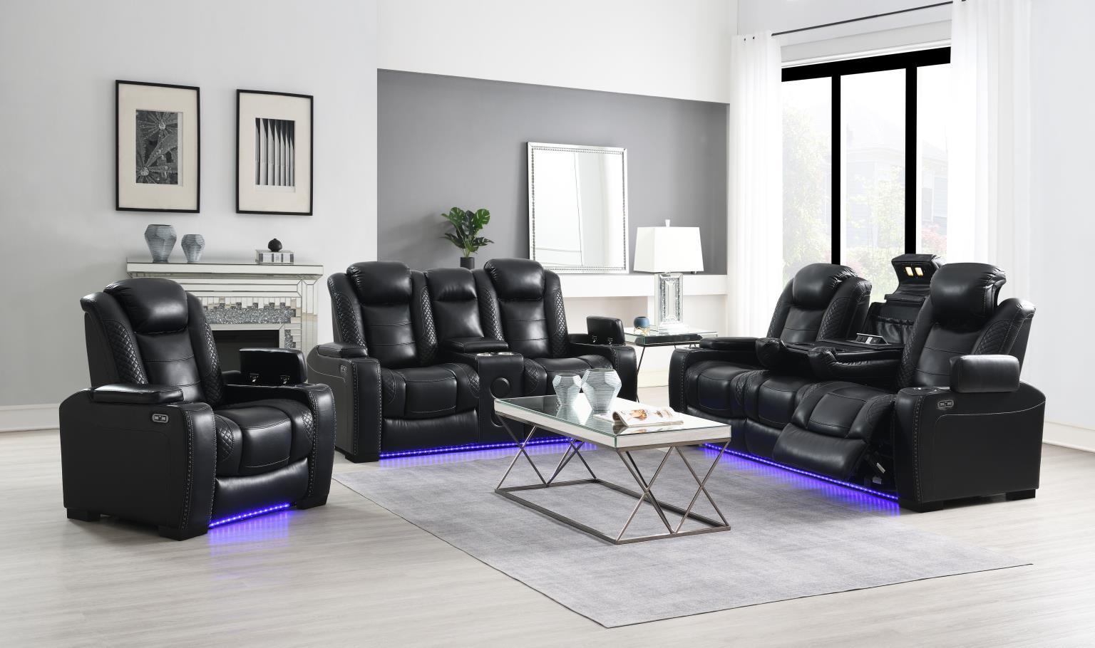 U92 - LED Power Reclining With Power Headrest, Bluetooth Speaker, And Drop Down Table Loveseat - Black