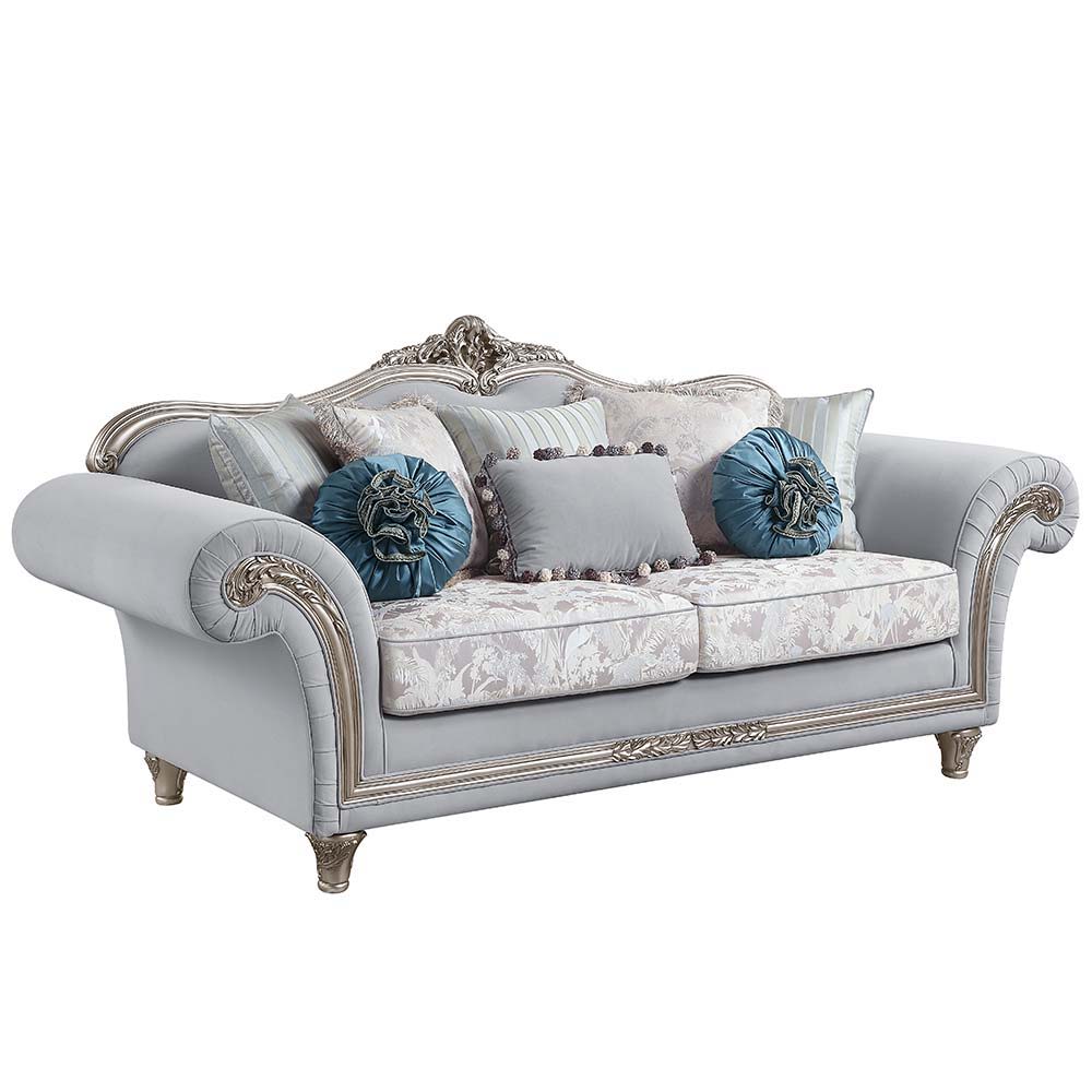ACME Pelumi - Sofa - Light Gray Linen & Platinum - Finish | Meri Furniture