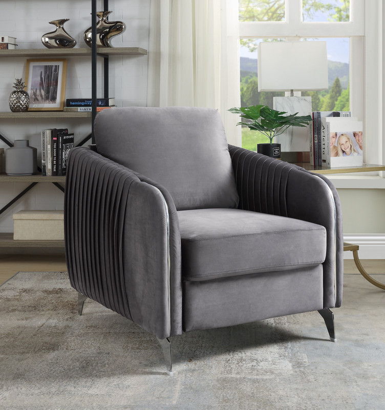 Hathaway 32"W Gray Velvet Modern Chic Accent Armchair