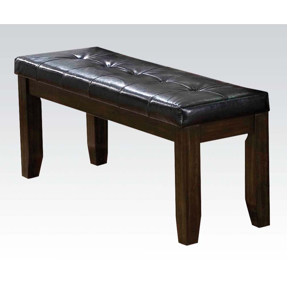 ACME The Urbana dining bench helps replace chairs, giving your Decor a less cluttered look. Its wide frame is built using tough wood solids and features stretcher bars to help support the tapered block legs. | Meri Furniture