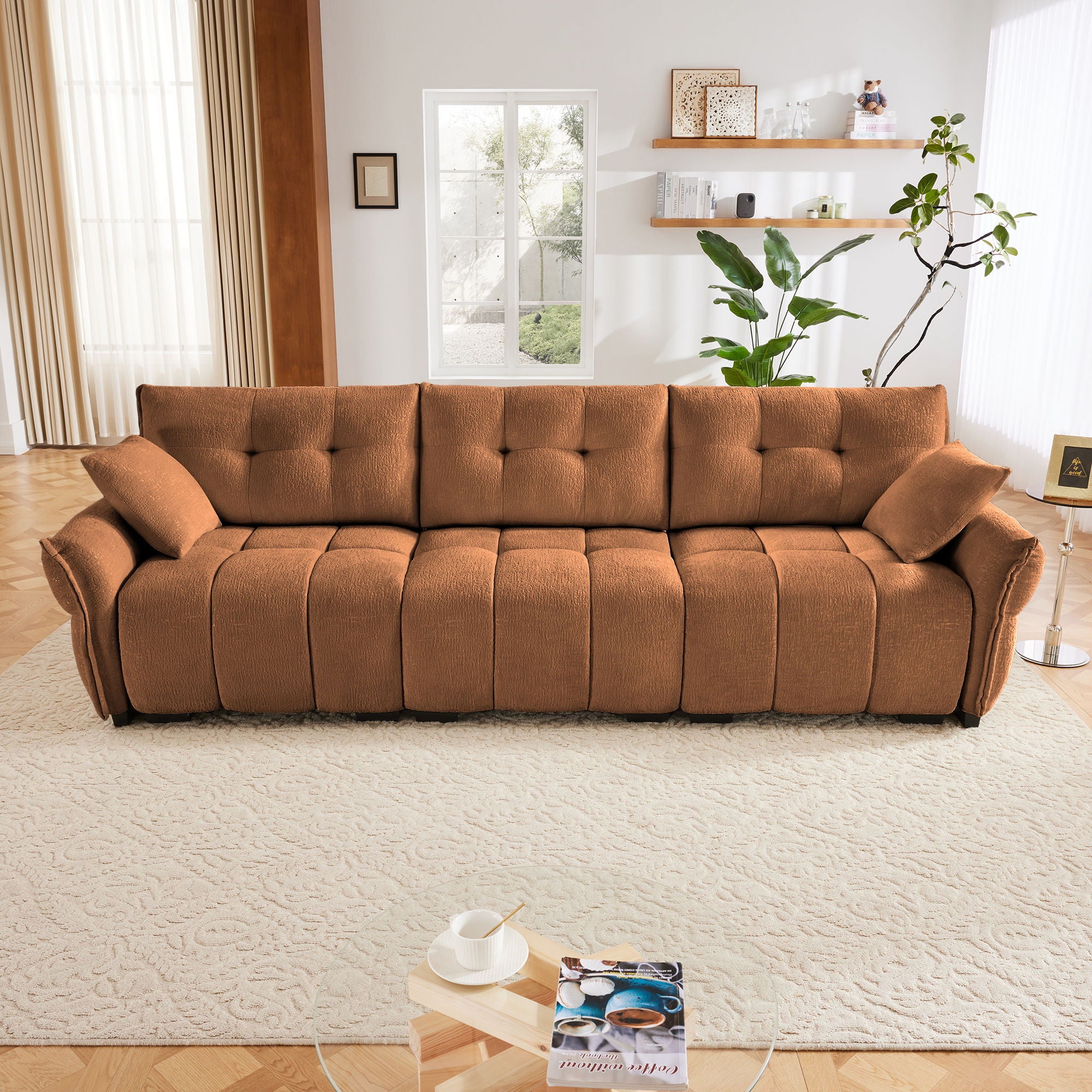 Modern Sofa & Pillows, Textured Cover, High Rebound Cushions