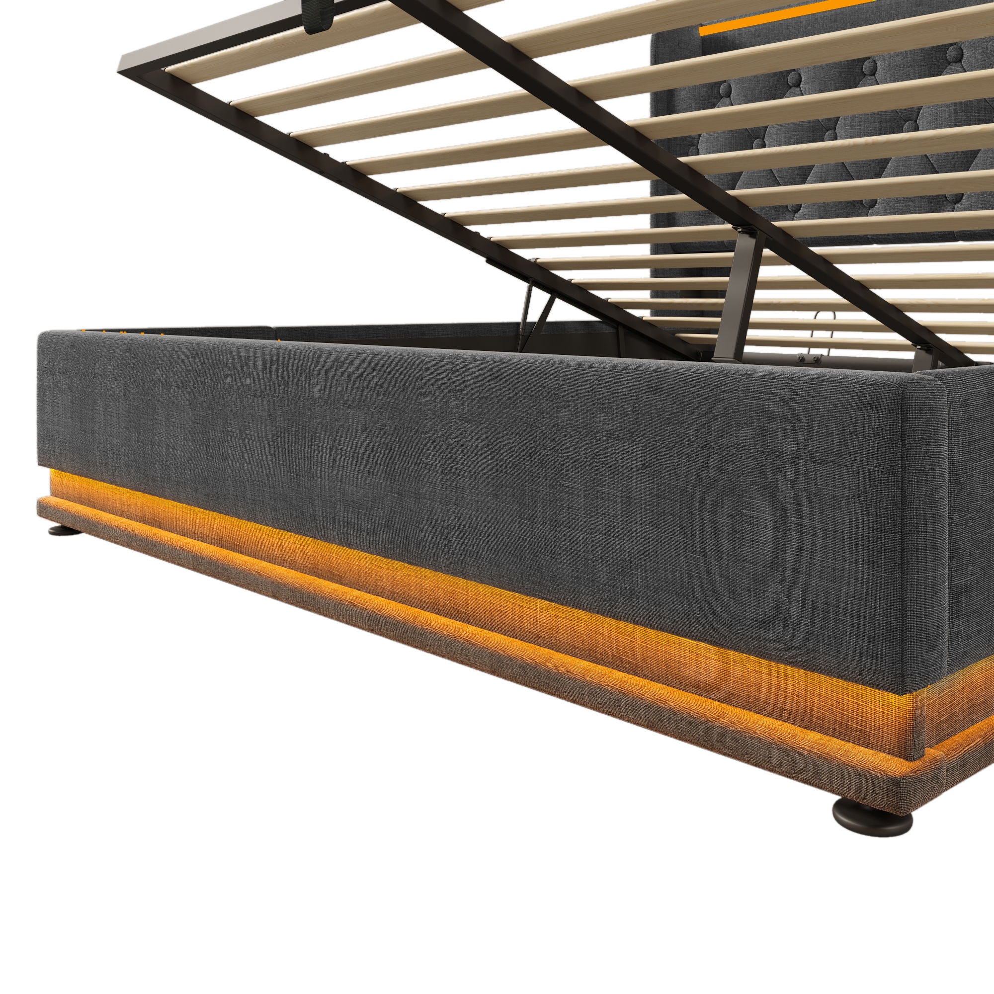 Upholstered Bed, 360 Surround LED Function, Remote Control, Hydraulic Storage Bed With USB, Type-C Charging (Without Mattress)