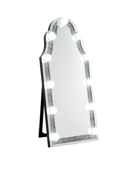 ACME Noralie - Accent Floor Mirror - Mirrored & Faux Diamonds - Wood | Meri Furniture