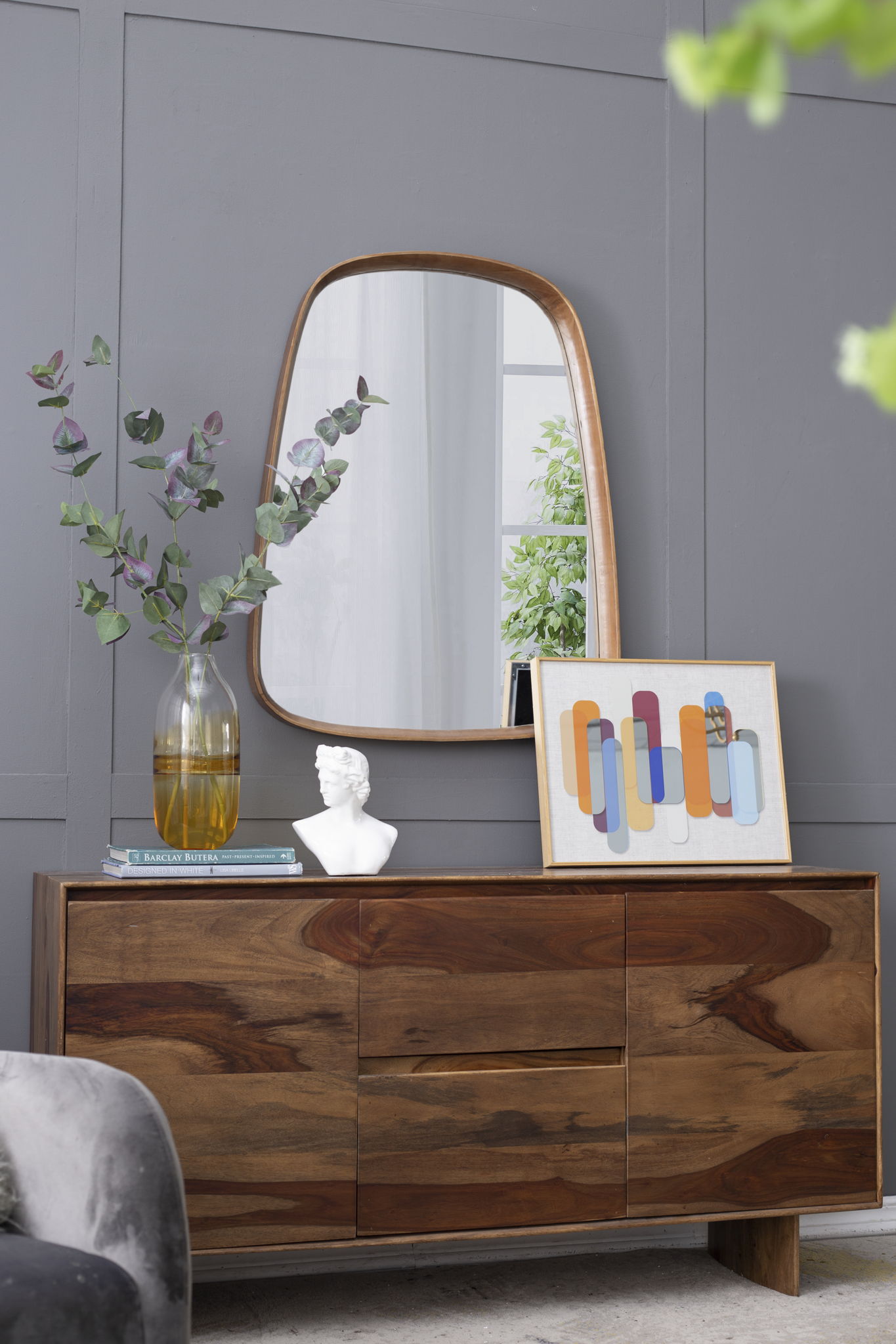 Irrgeular Mirror With Wood Frame, Wall Mirror For Living Room Bathroom Entryway - Brown