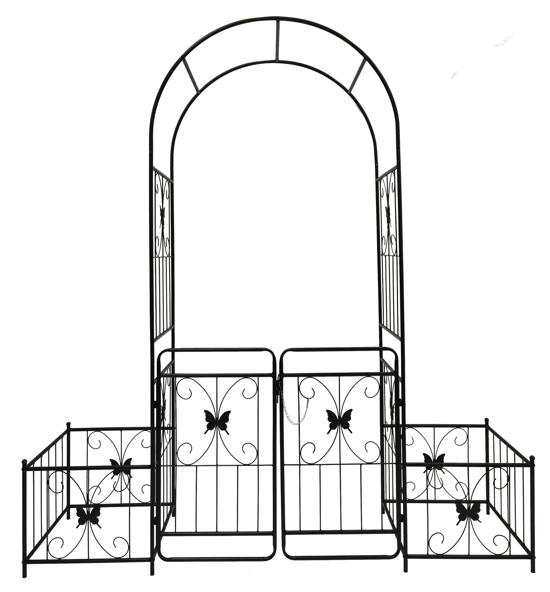 Metal Garden Arch With Gate High Climbing Plants Support Rose Arch Outdoor - Black