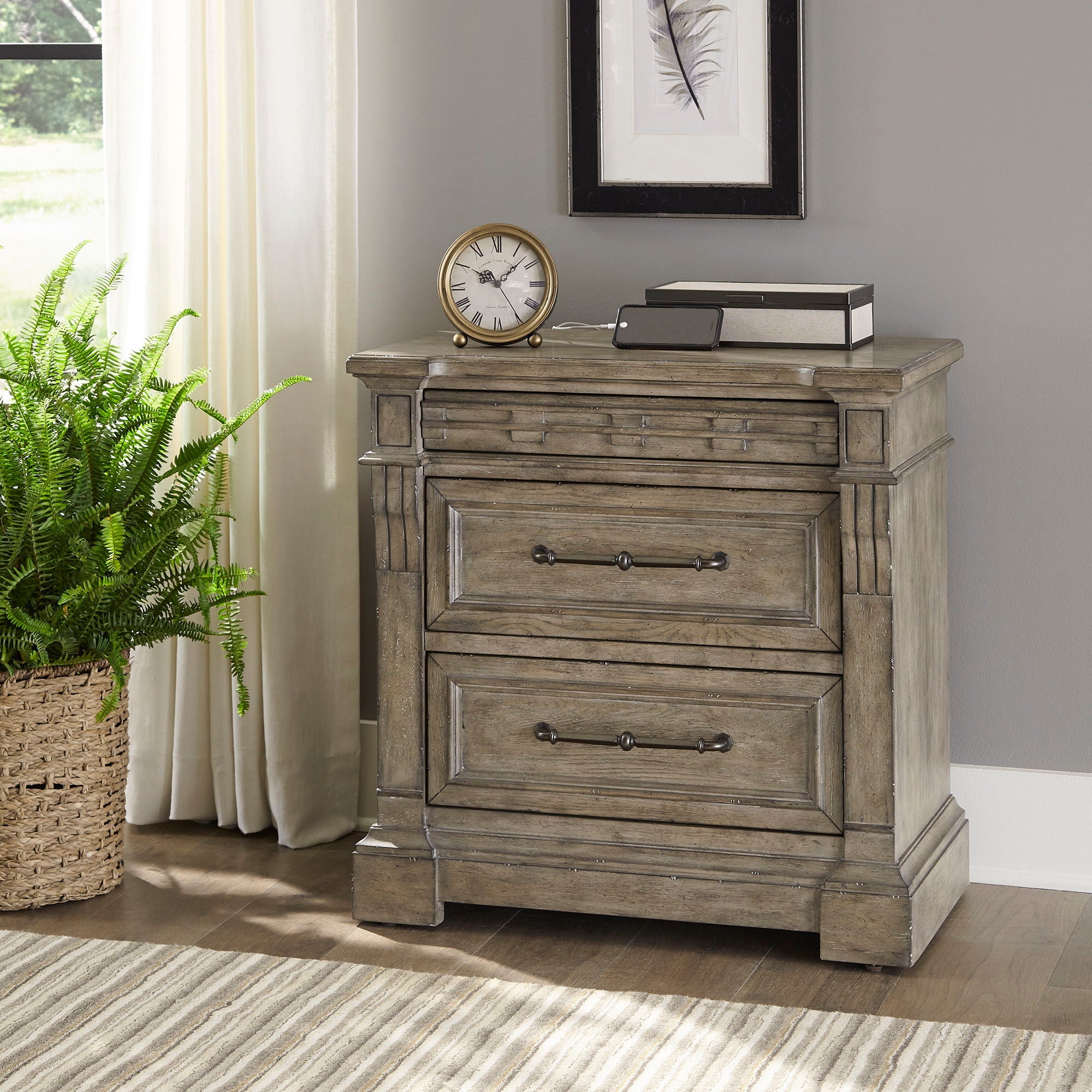 Liberty Furniture Town & Country - 3 Drawer Nightstand with Charging Station - Medium Brown | Meri Furniture