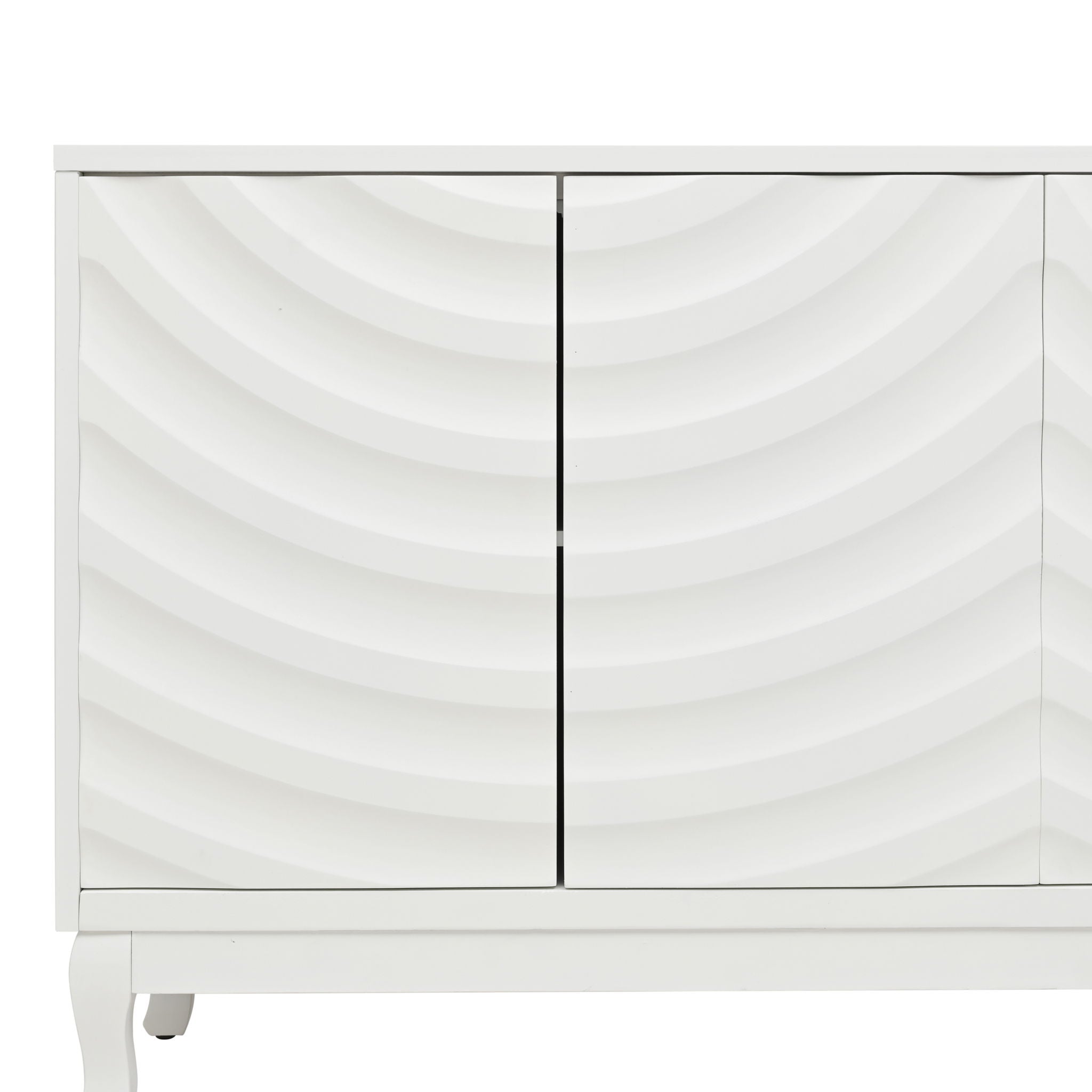 Elegant Sideboard With Sophisticated Wavy Pattern Doors And Arched Groove Design, Adjustable 4 Door Layout
