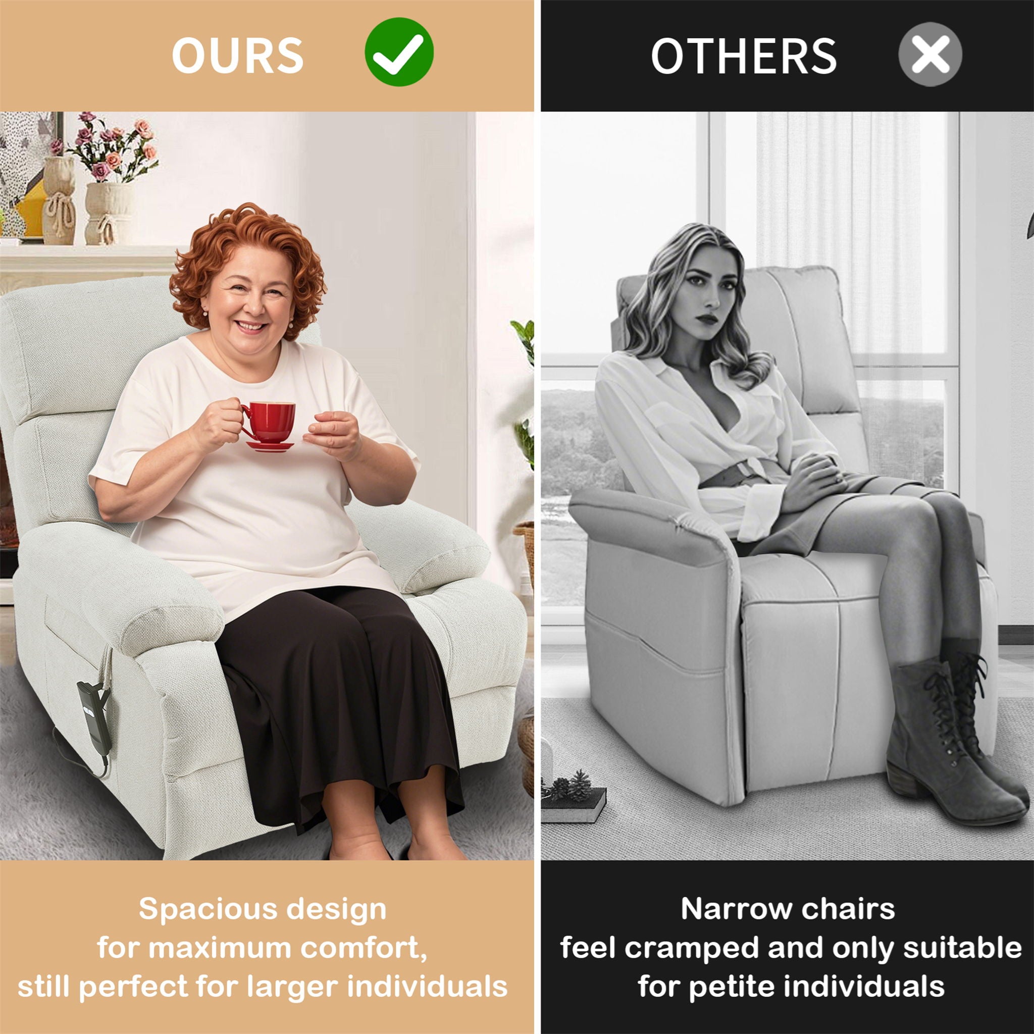 Oversized Power Lift Recliner Chai With Remote Control, Side Pocket, Spacious Seat