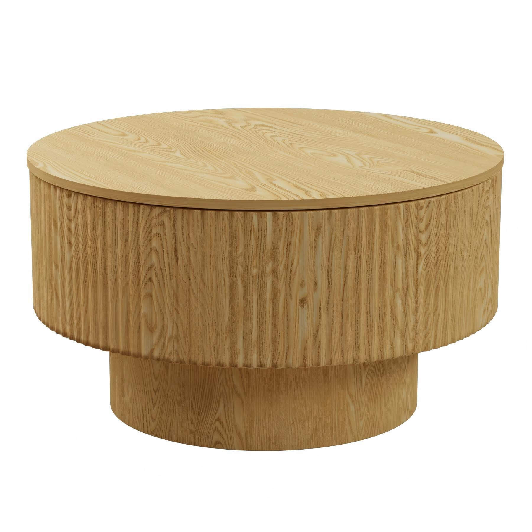Modern Circular Coffee Table With Stripe Design And Storage Space