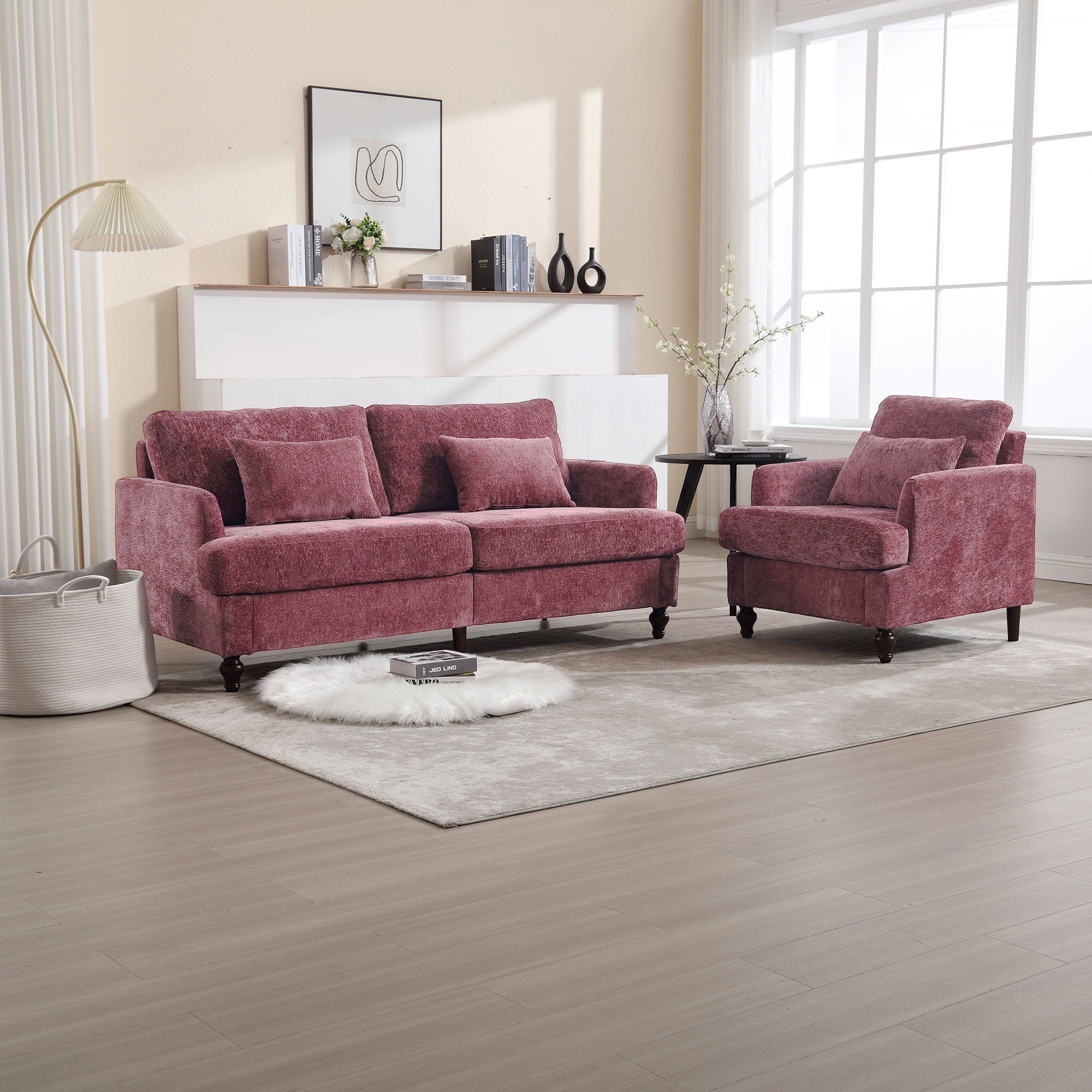 Mid Century Modern Fabric Loveseat Sofa, 2 Seat Upholstered Couch