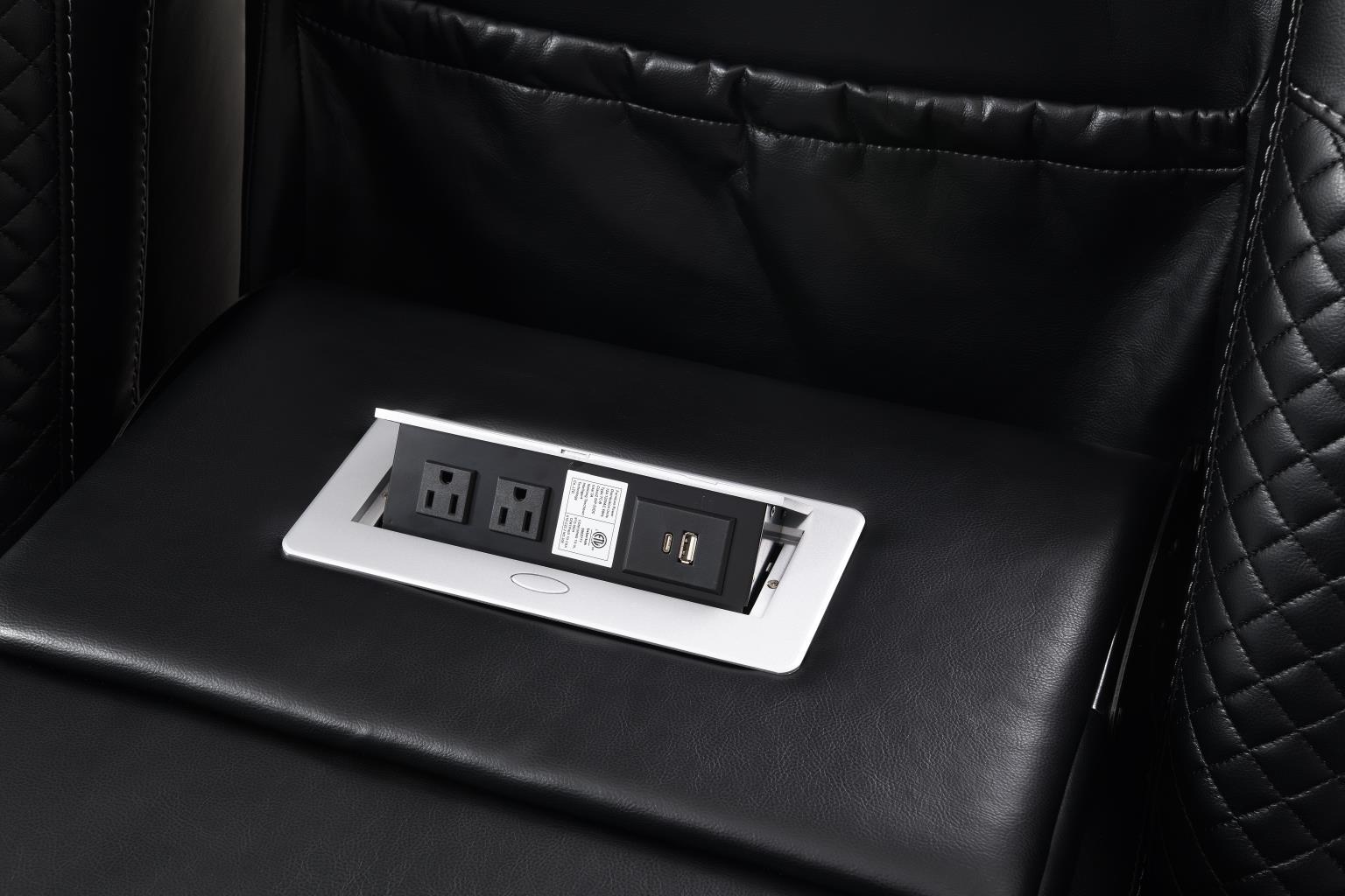 U92 - LED Power Reclining With Power Headrest, And Drop Down Table Sofa - Black