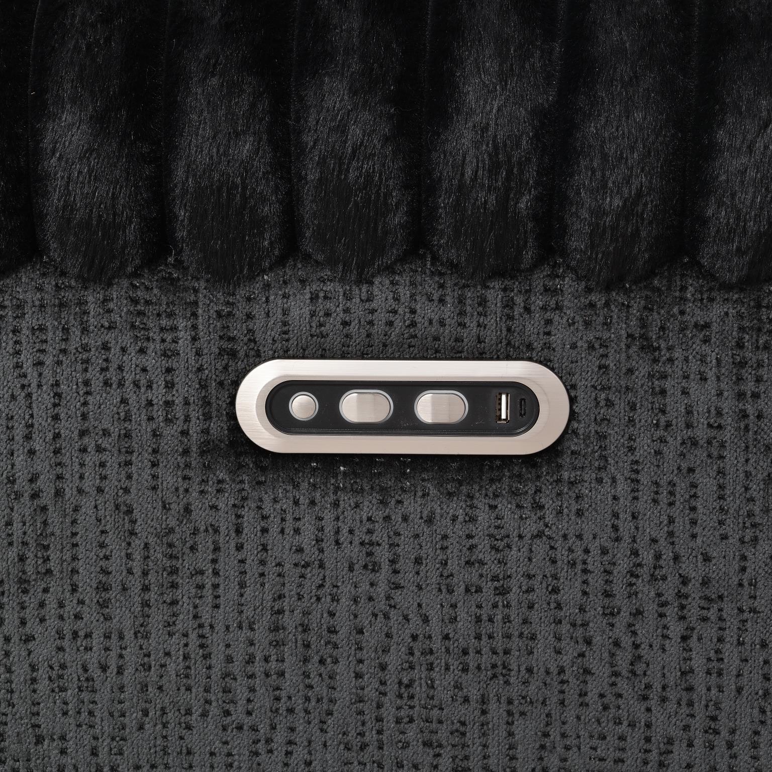 U161 - Corduroy Power LED Reclining Loveseat With Bluetooth Speaker - Black