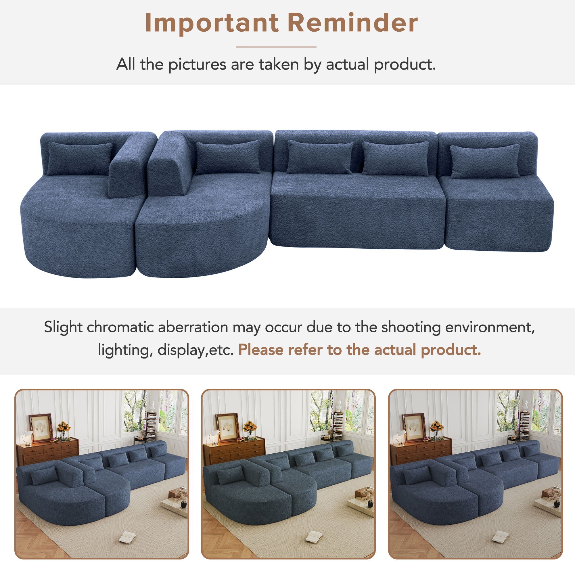 Upholstered Sofa Free Combined Sofa Couch With 2 Chaise Lounge And Five Back Pillows For Living Room