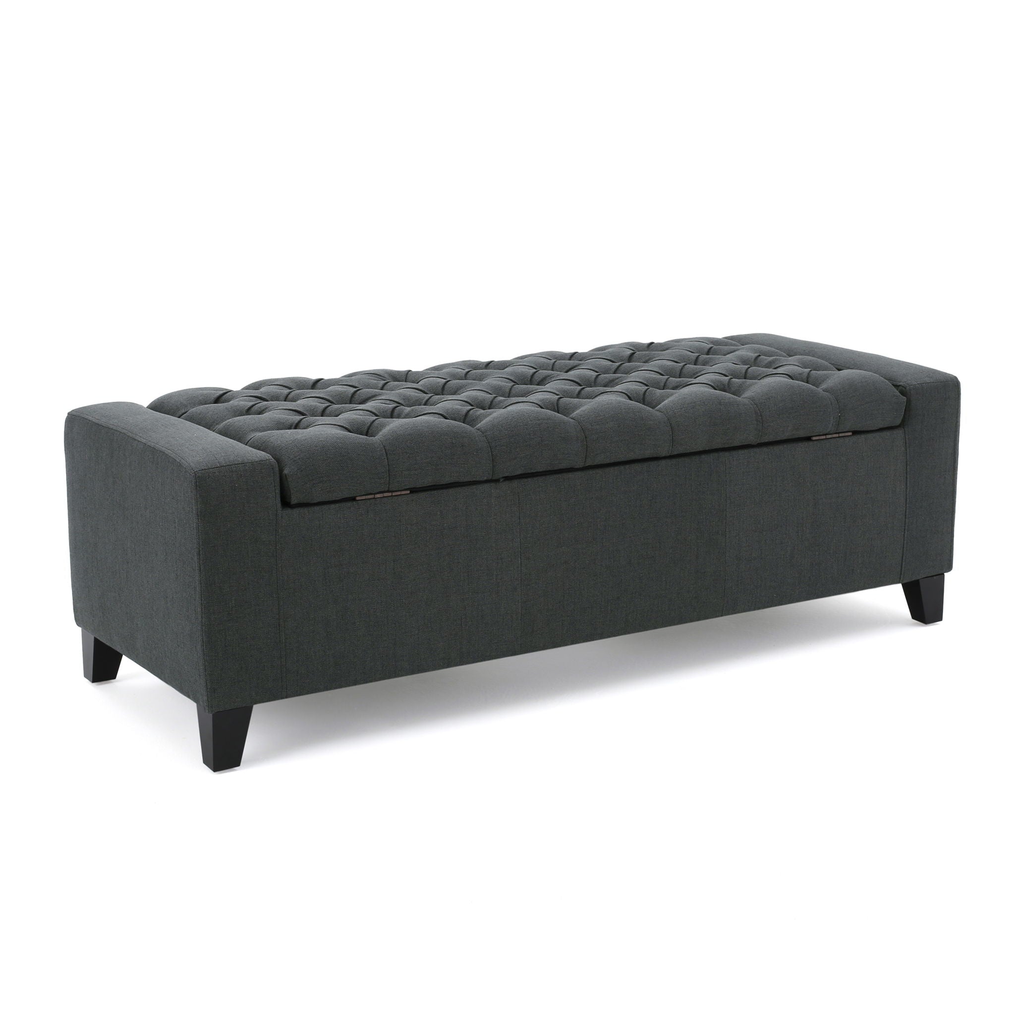 Contemporary Storage Ottoman With Tufted Top - Dark Gray