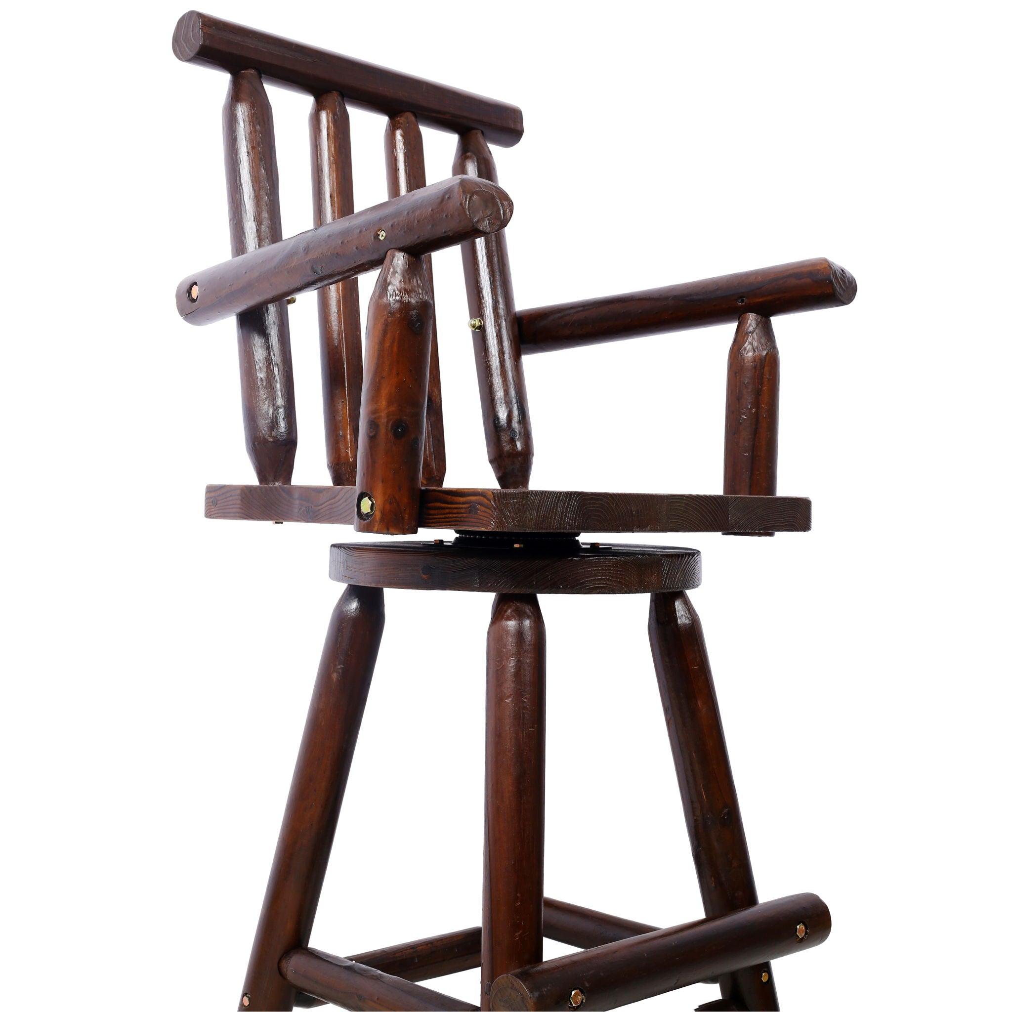 Rustic Bar Stool, Fir Wood Construction, Wide Armrest