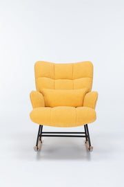 Rocking Chair Nursery, Teddy Upholstered Glider Rocker With High Backrest, Reading Chair Modern Rocking Accent Chairs Glider Recliner For Living Room - Yellow