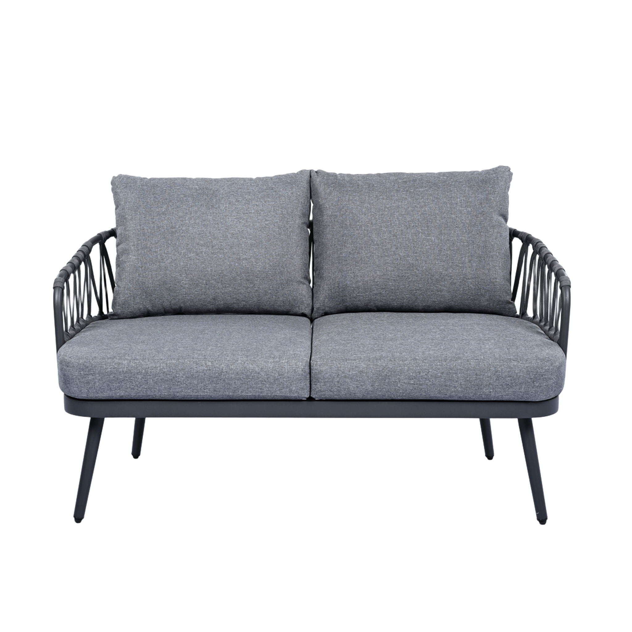 4 Piece Outdoor Patio Furniture Set, Metal Chairs With Woven Rope U Shaped Backrest