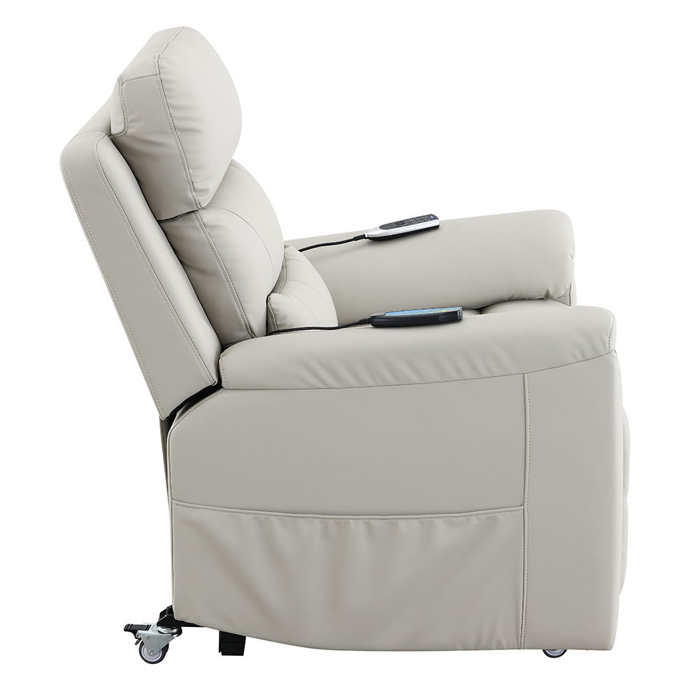 ACME Marsha - Power Recliner With Lift & Massage - Light Gray Silicone Synthetic Leather | Meri Furniture