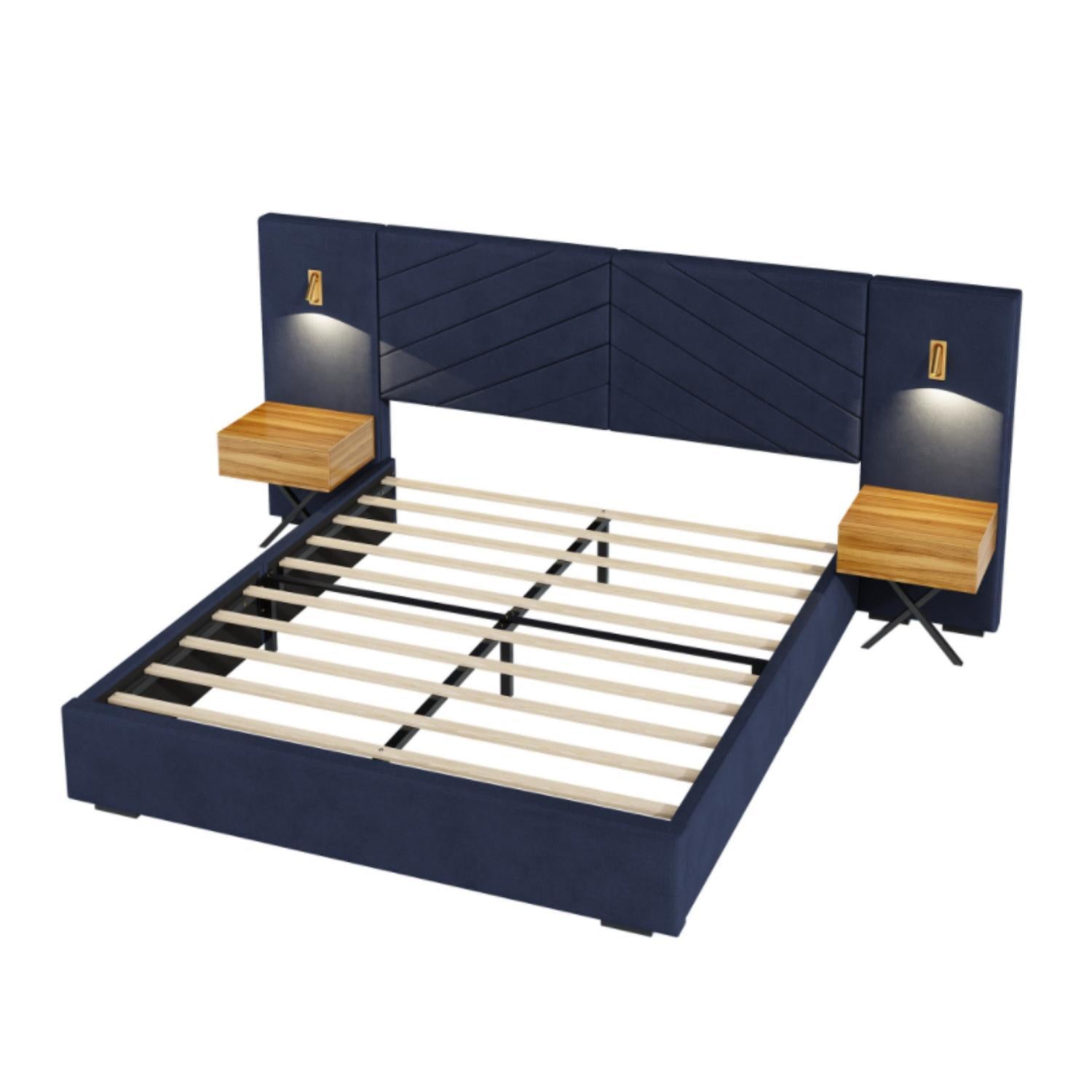 Upholstered Bed Frame With Vertical Channel Tufted Wingback Headboard
