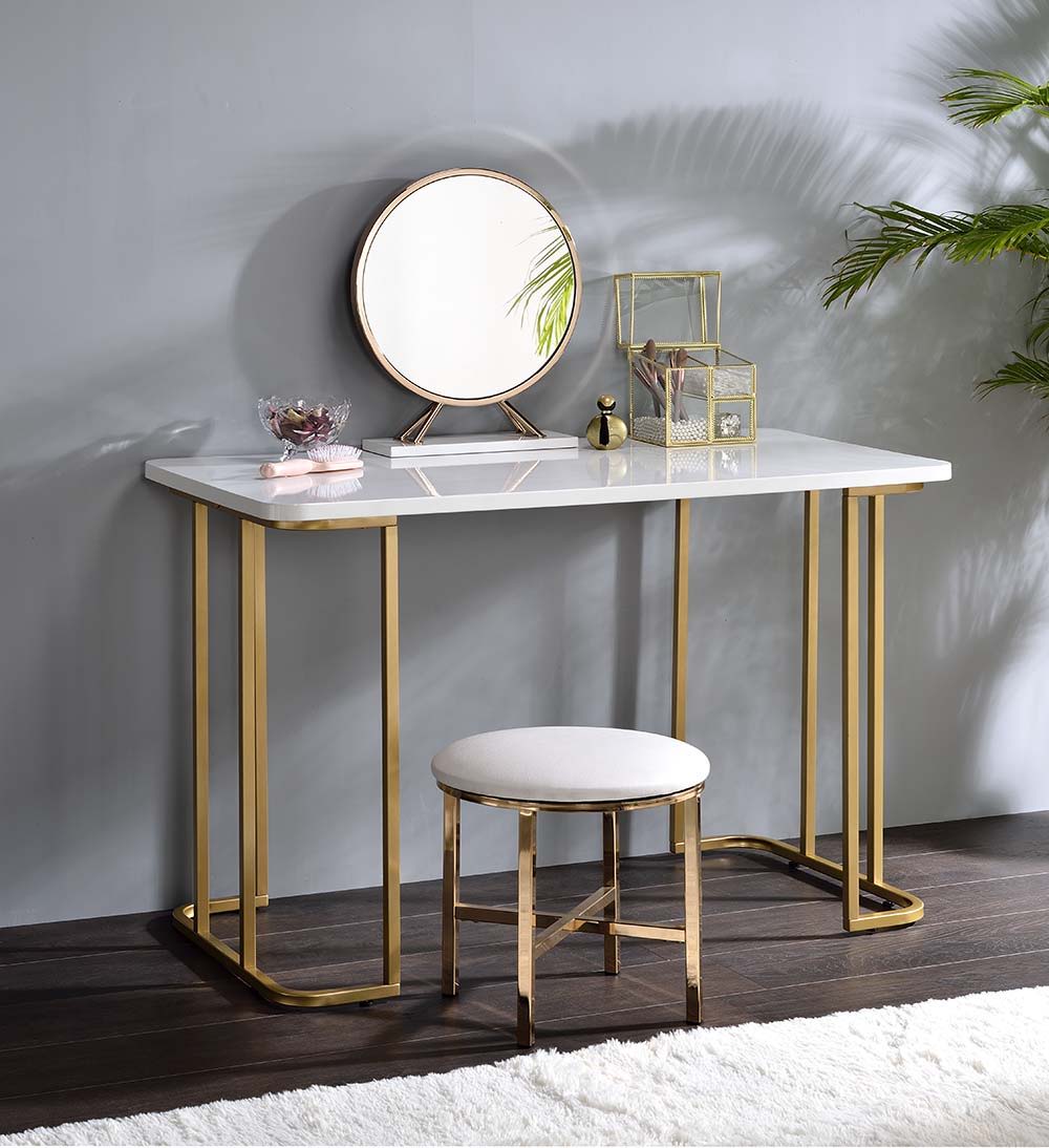 ACME Estie - Vanity Desk - White & Gold Finish | Meri Furniture