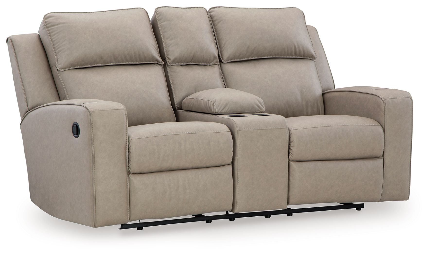 Signature Design by Ashley® Lavenhorne - Pebble - Dbl Rec Loveseat W/Console | Meri Furniture