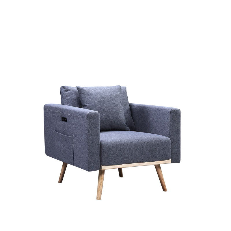 Easton 32.5"W Dark Gray Linen Fabric Chair with USB Charging Ports Pockets & Pillows