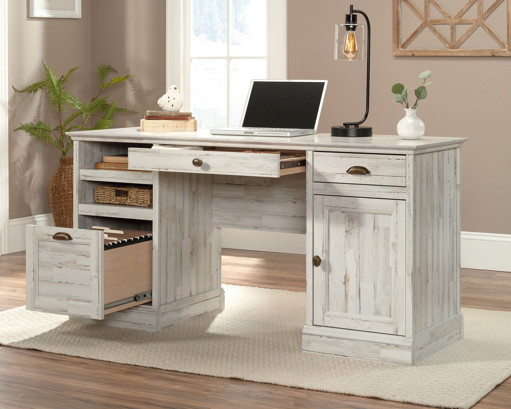 Home Office Executive Desk in White Plank