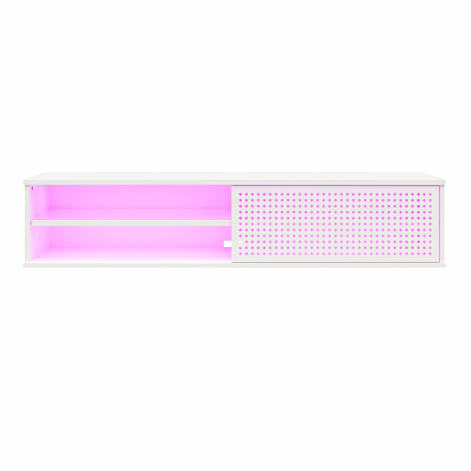Glitch - Floating TV Stand For TVs Up To 60" With RGB Lighting And Sliding Door - White