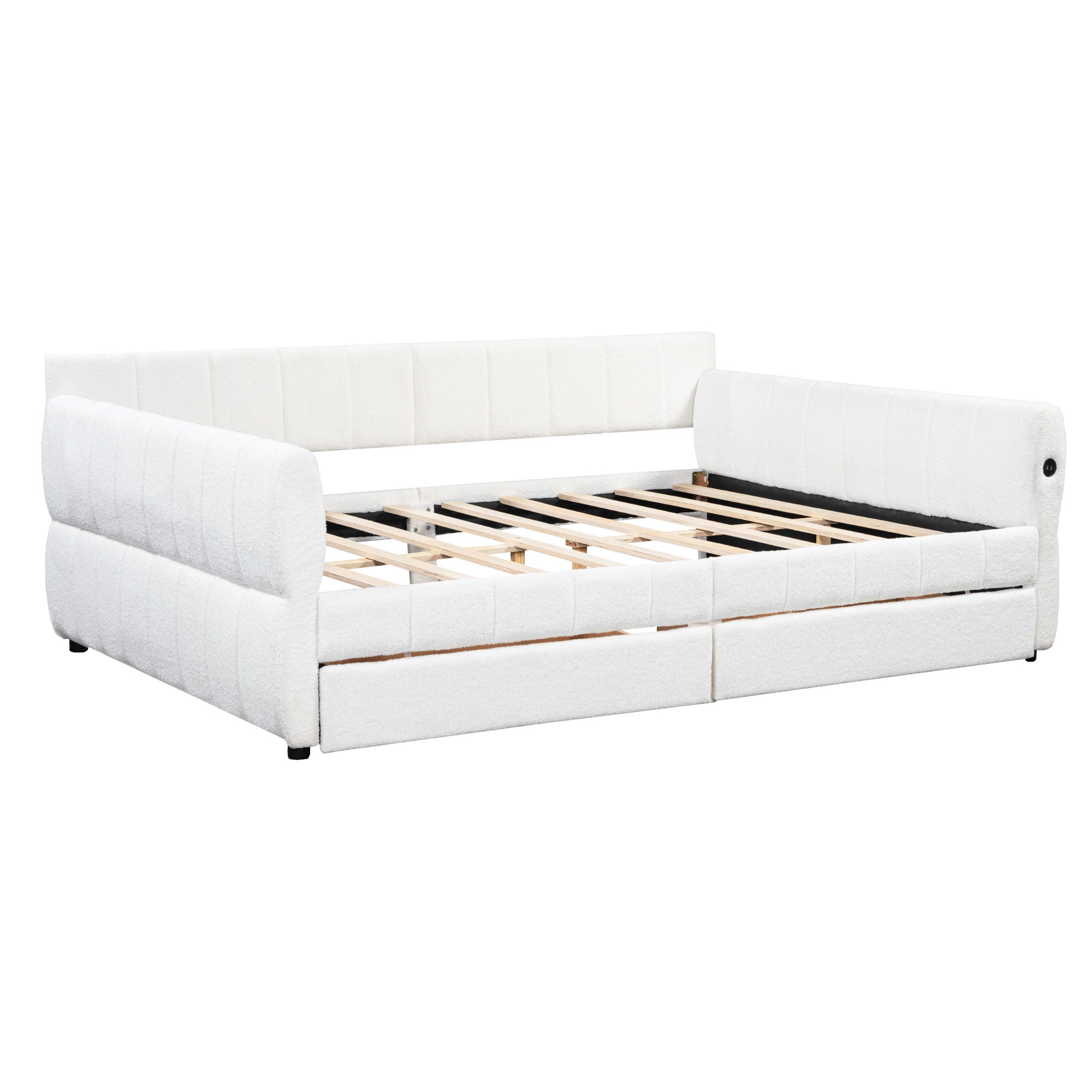 Upholstered Platform Bed With USB And 2 Drawers